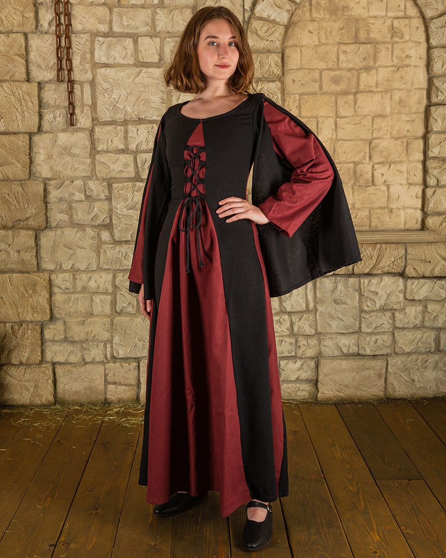 Vestido medieval modelo Jasione, color negro-rojo