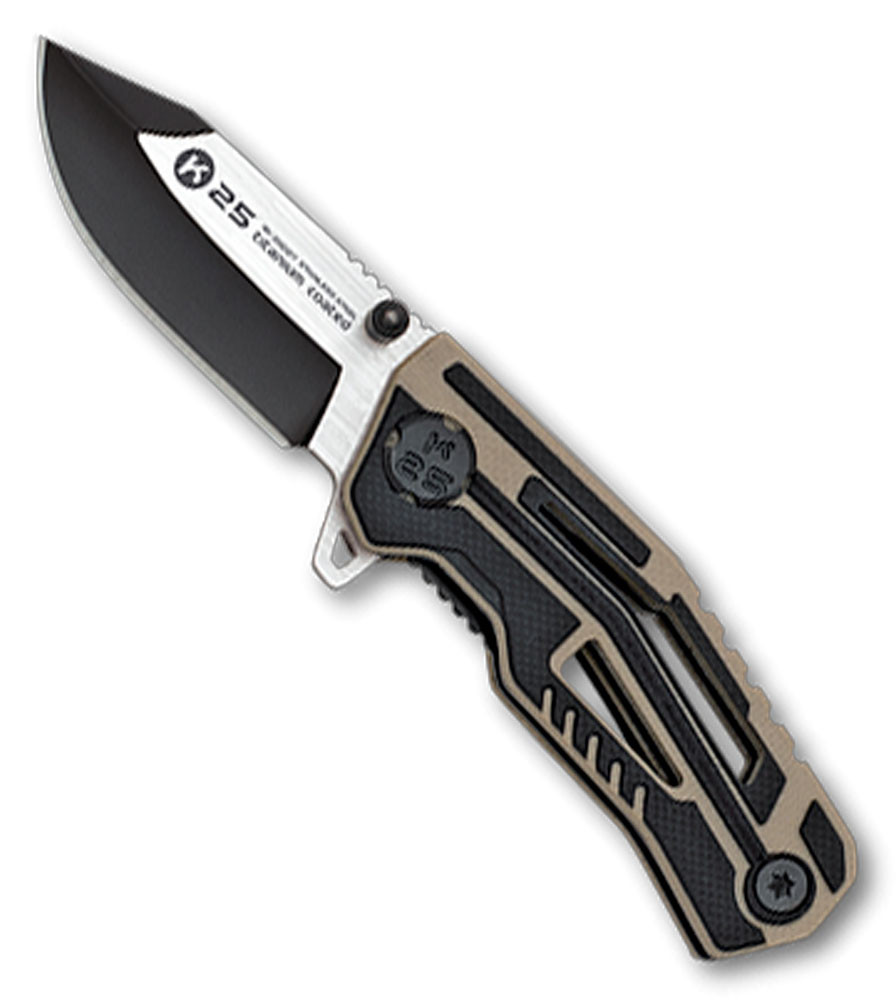 Navaja táctica K25 mango G10 koyote efecto fibra carbono