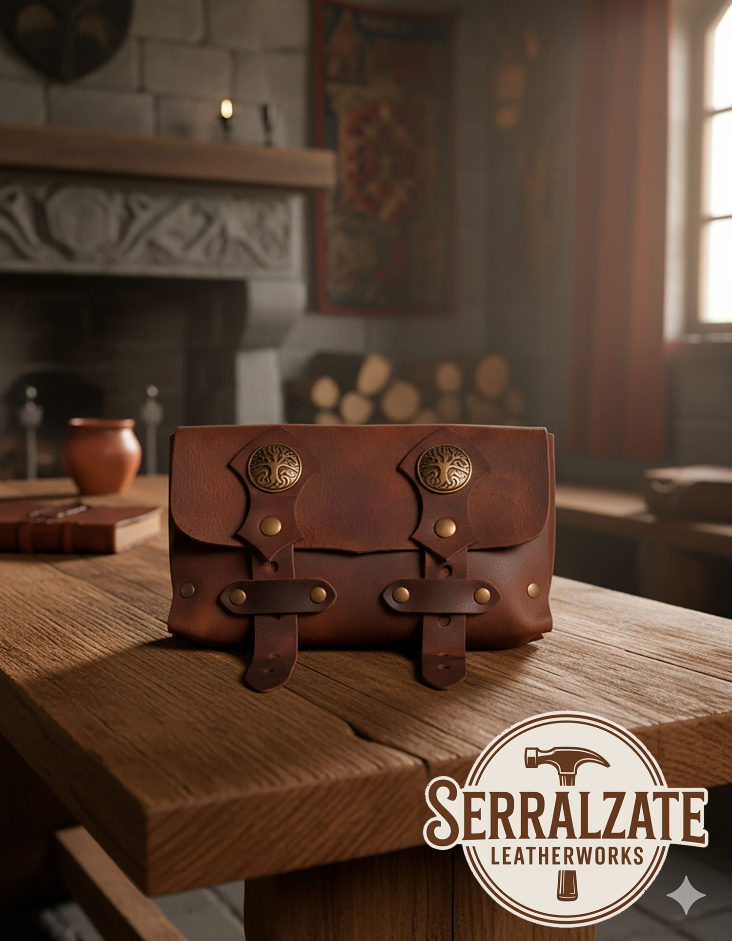 Bolso medieval árbol de la vida con doble cierre - marrón