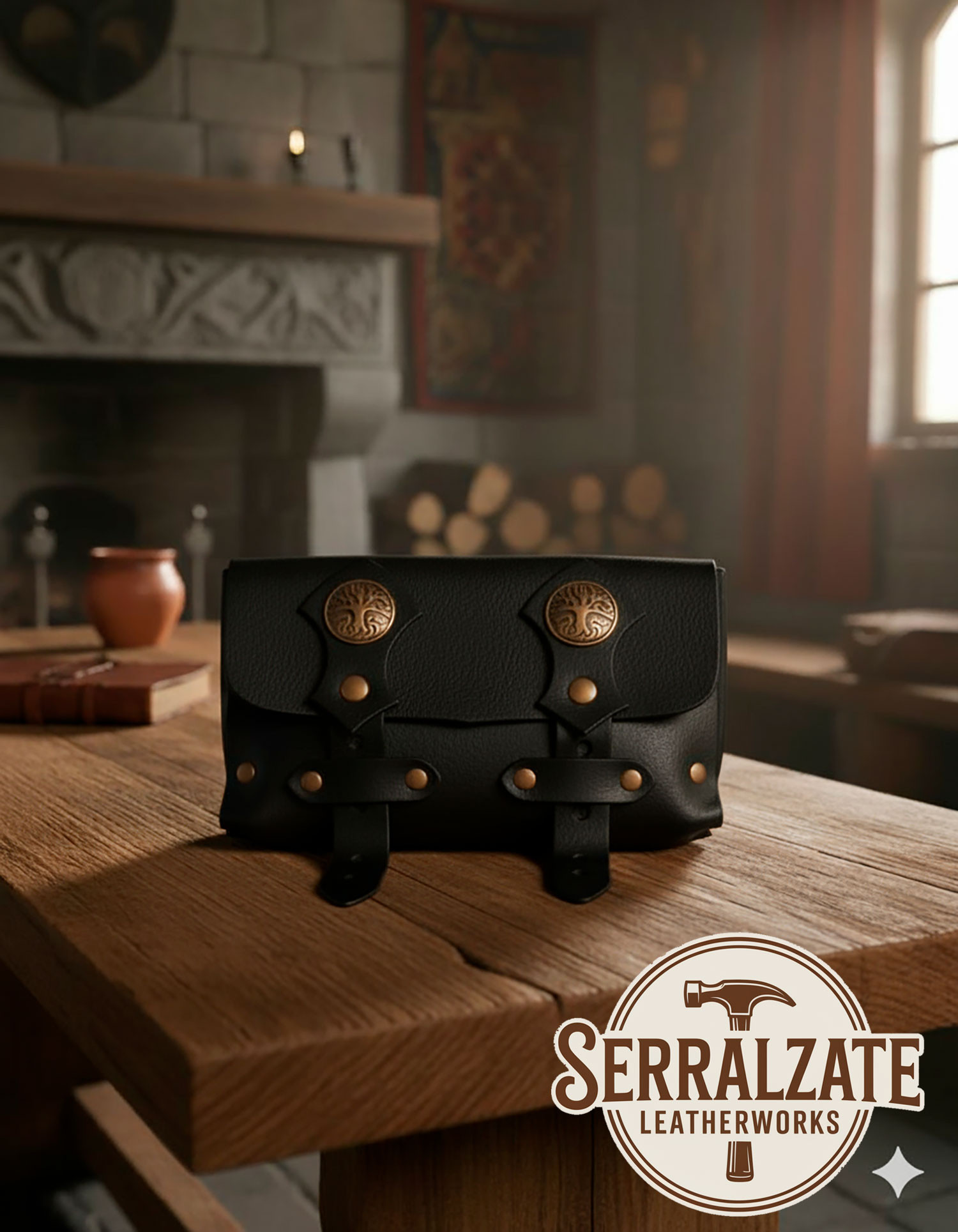 Bolso medieval árbol de la vida con doble cierre - negro