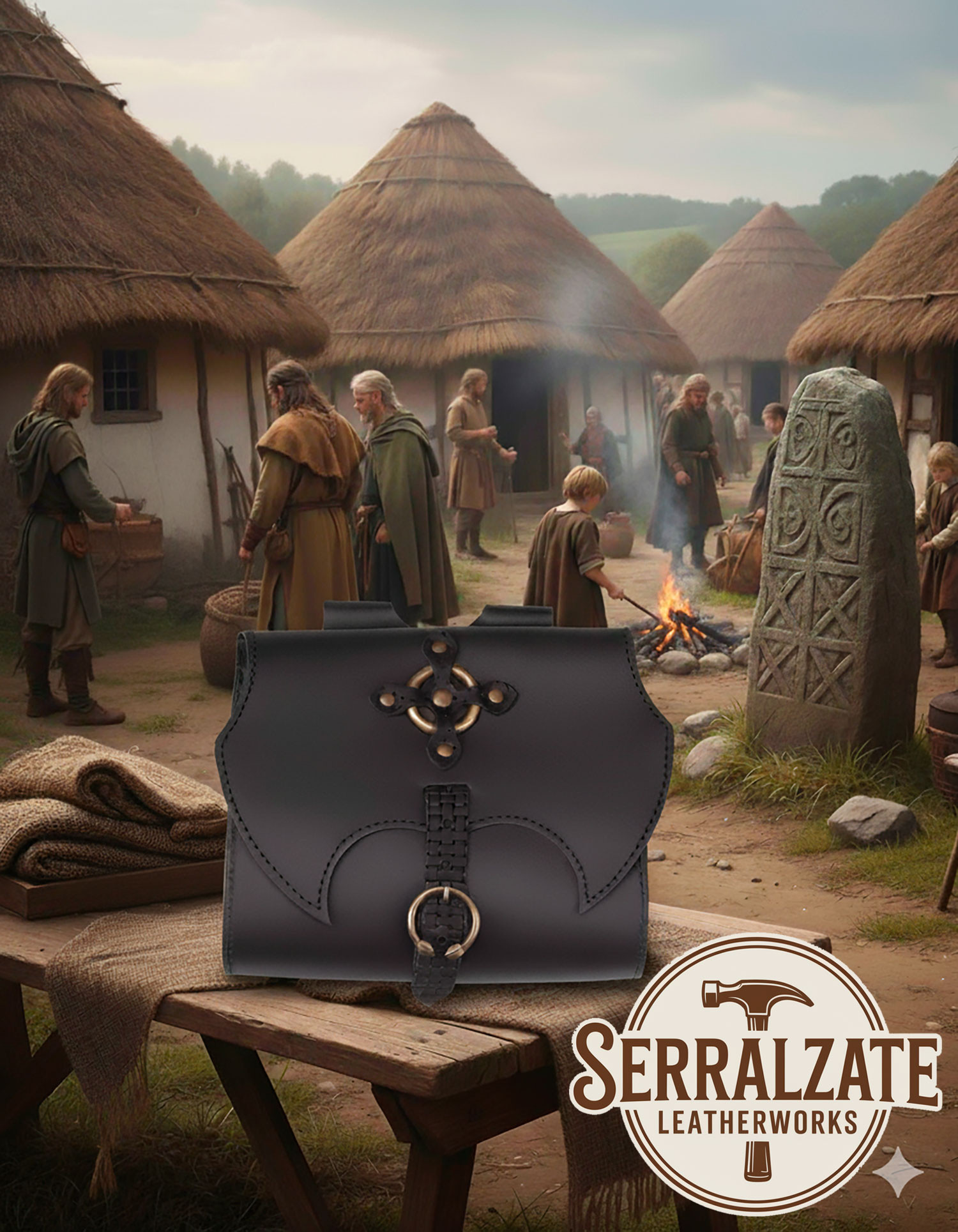 Bolso Celta anillo y cruz en cuero negro