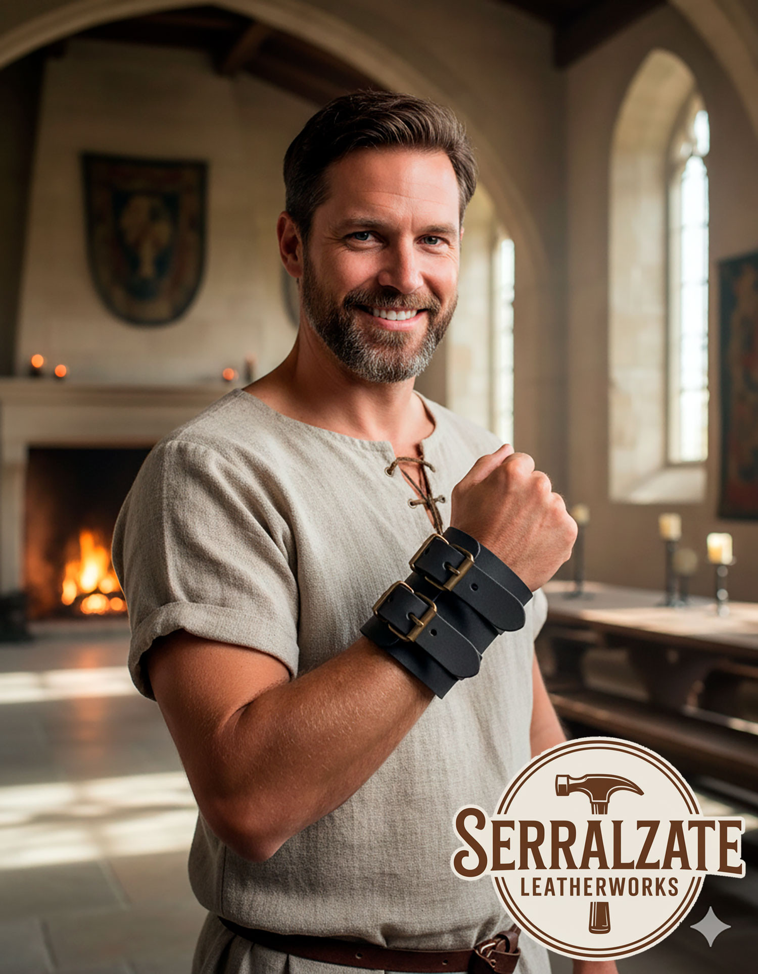 Pulsera medieval ajustable de caballero en negro, 1 unidad