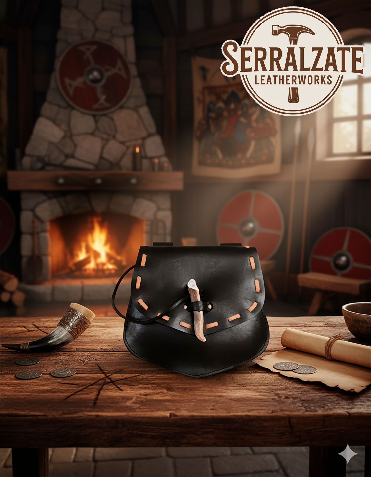 Bolso vikingo cuerno de Gjallarhorn para cinturón, color negro