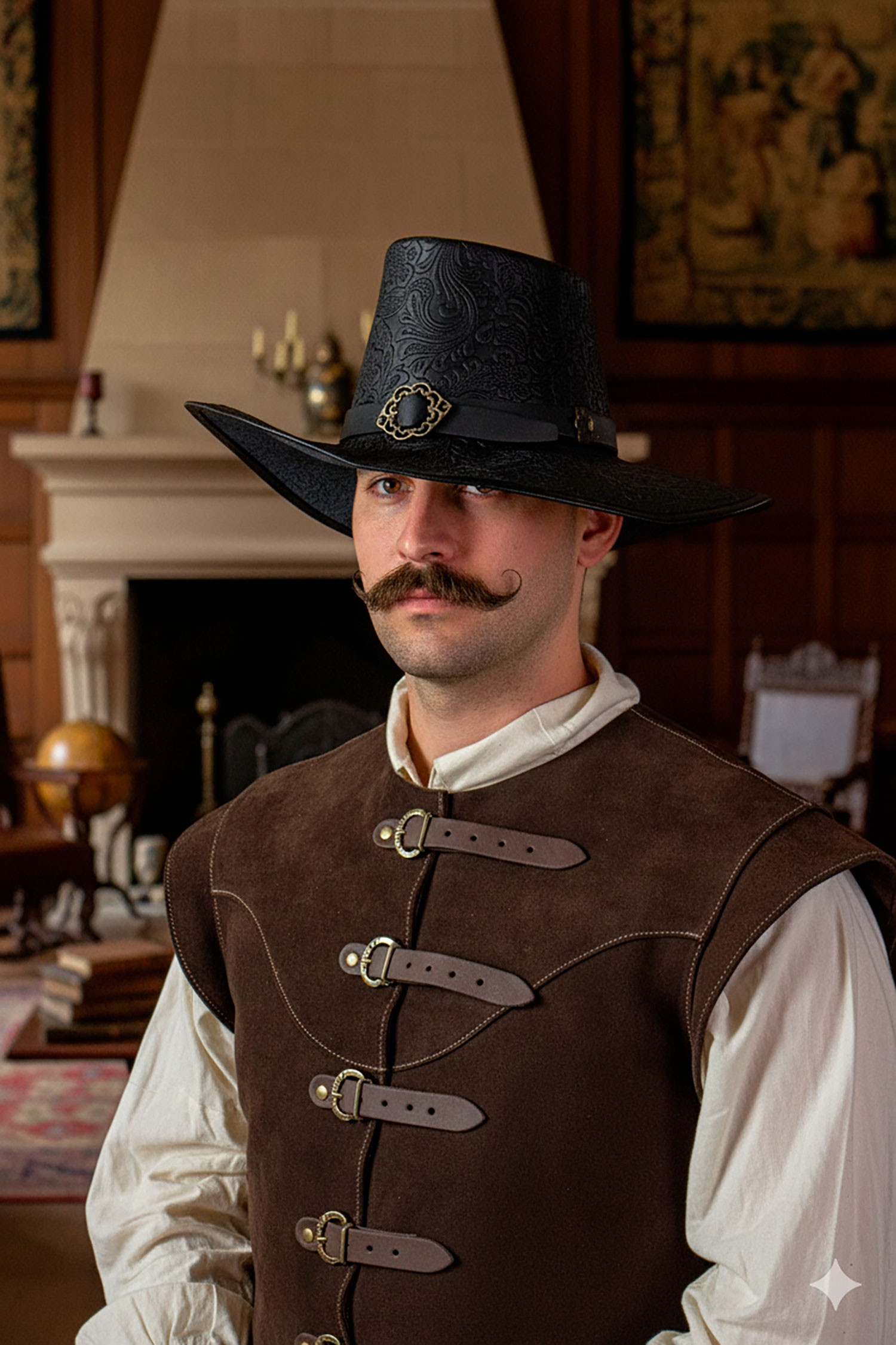 Sombrero deluxe DelaCroix media ala de los mosqueteros, negro