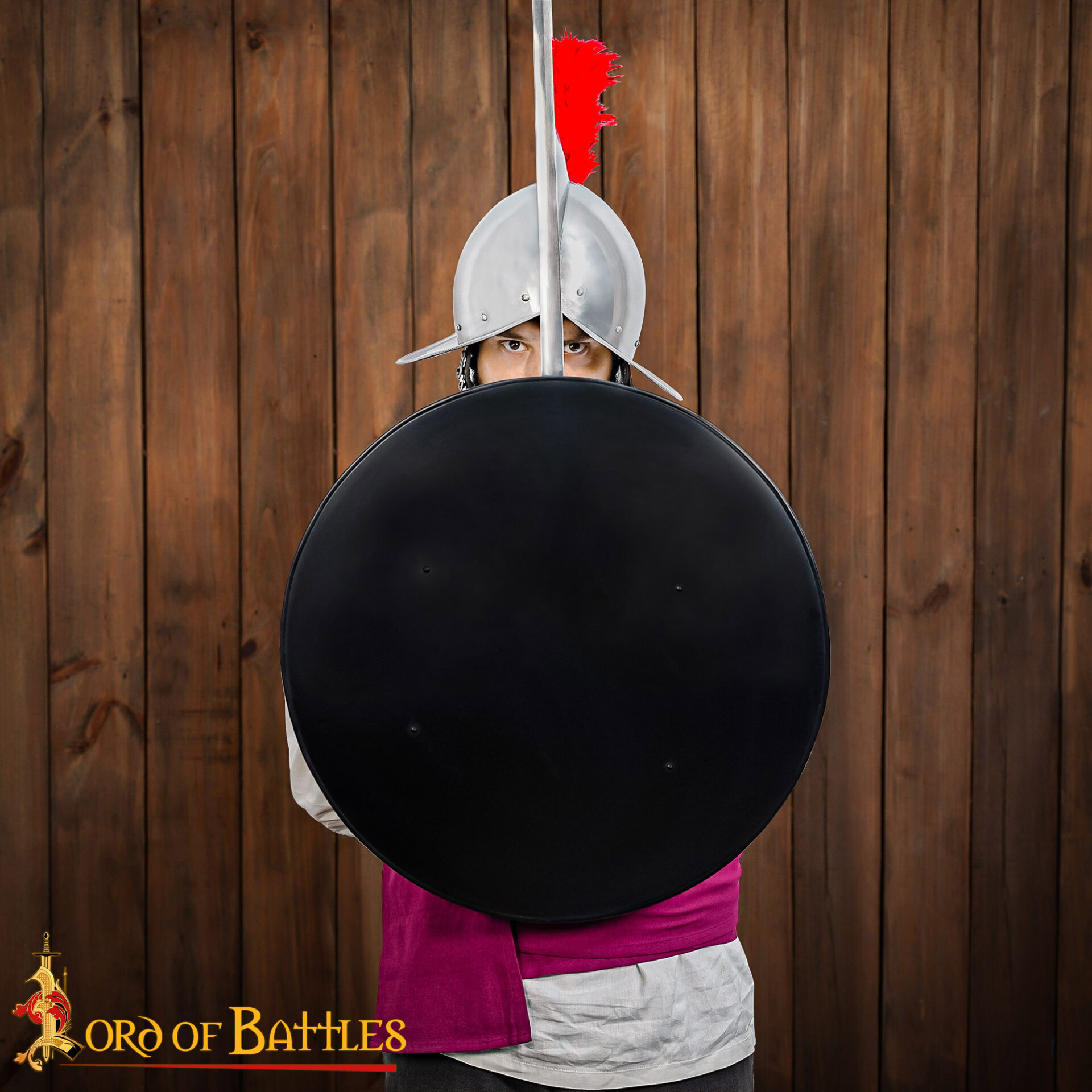 Escudo medieval redondo color negro personalizable, en acero forjado