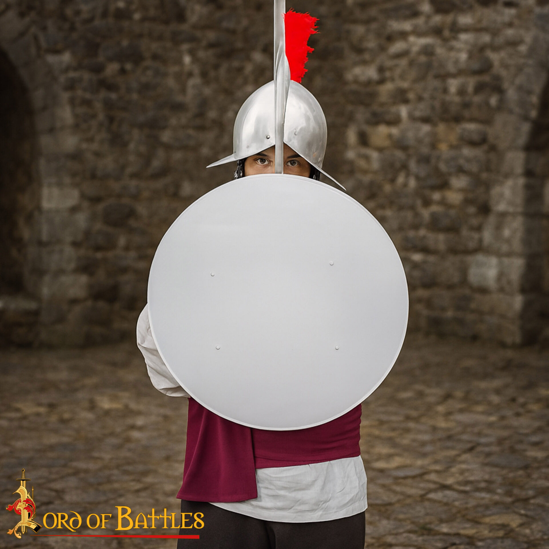 Escudo medieval redondo personalizable en acero color blanco