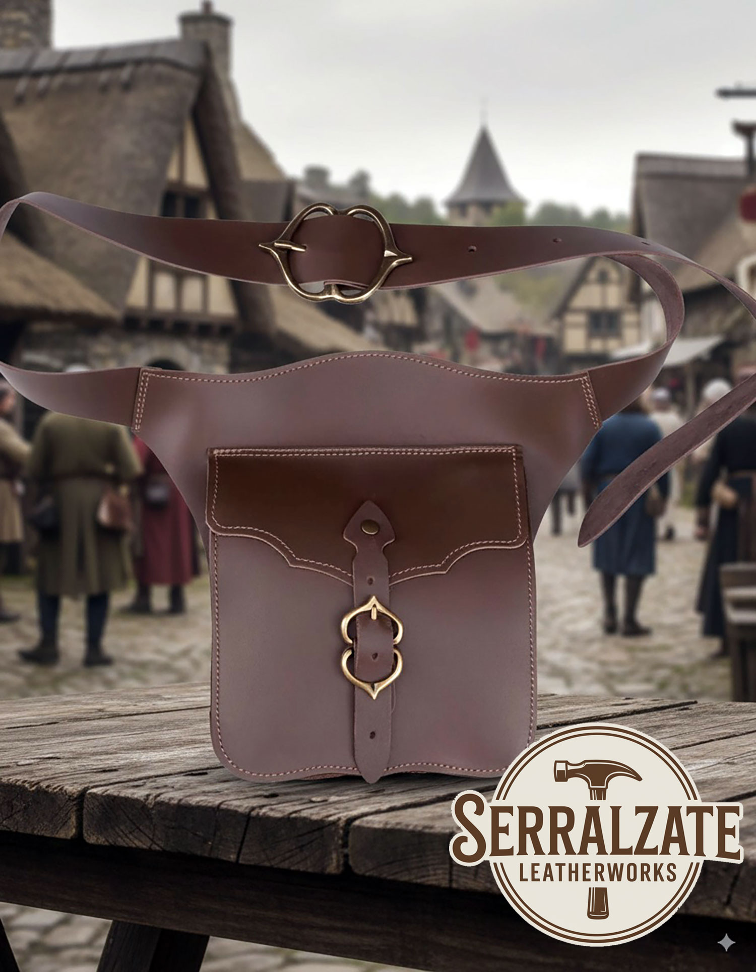 Bolso bandolera medieval del viajero en cuero, color marrón