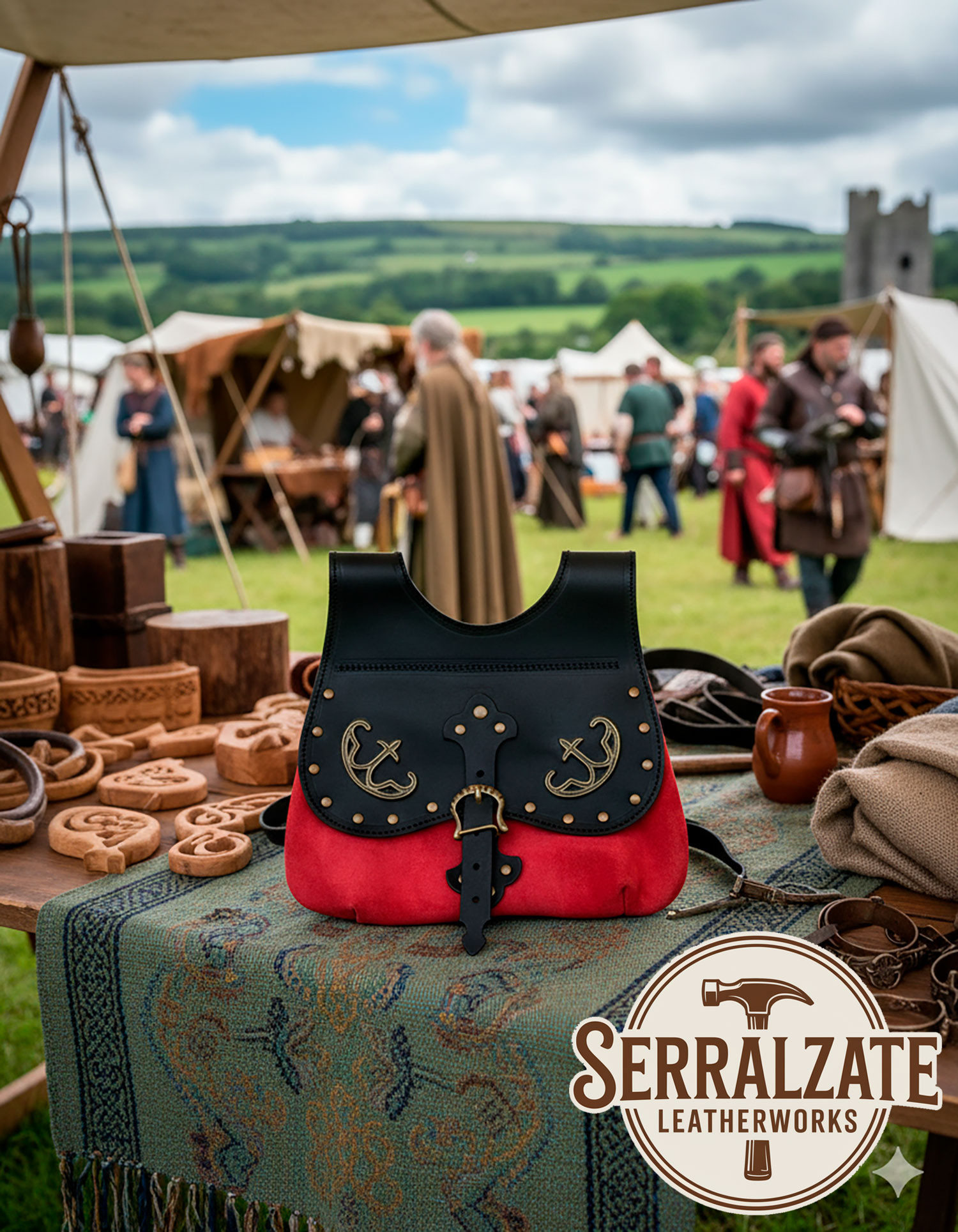 Bolso Celta-Medieval Gareth en negro-rojo