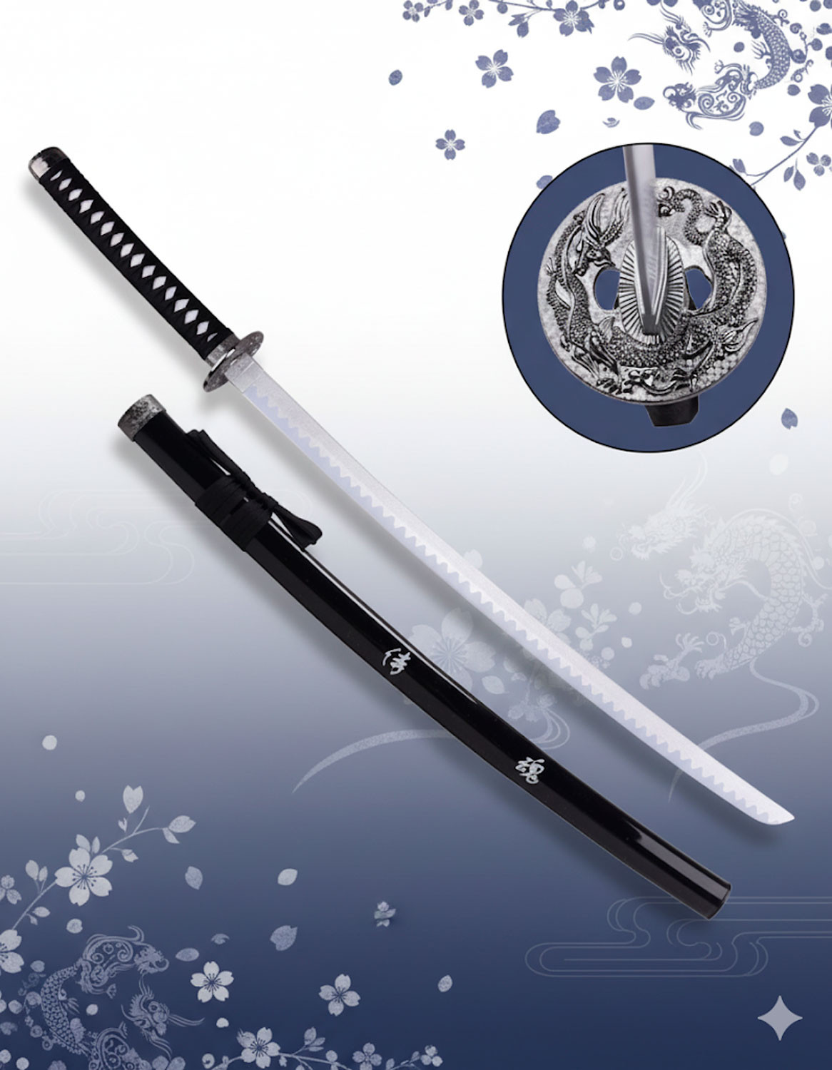 Katana decorativa tsuba Dragón Chino, hoja bambú (103 cm.)