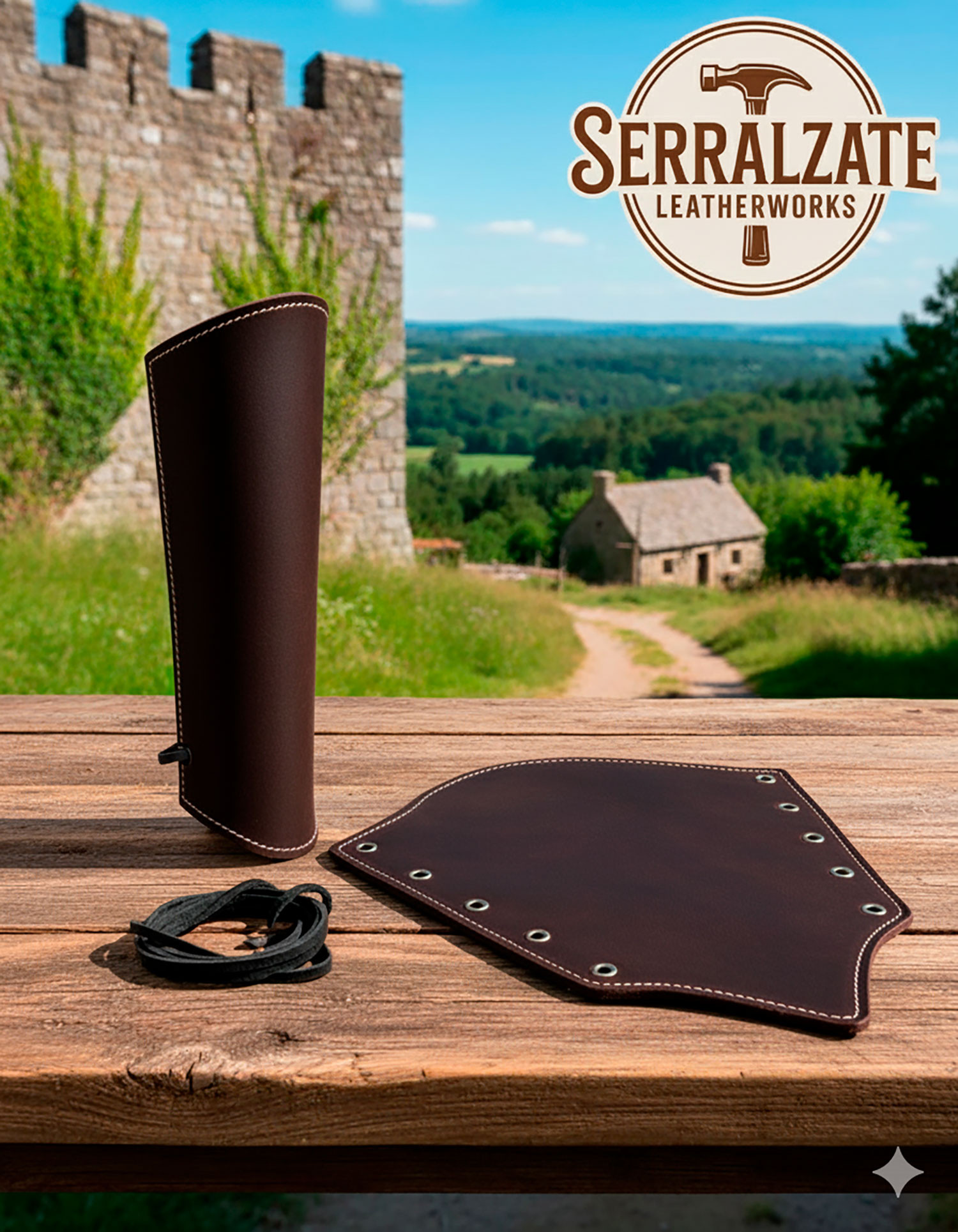 Brazaletes arquero Silvano en cuero serraje marrón oscuro