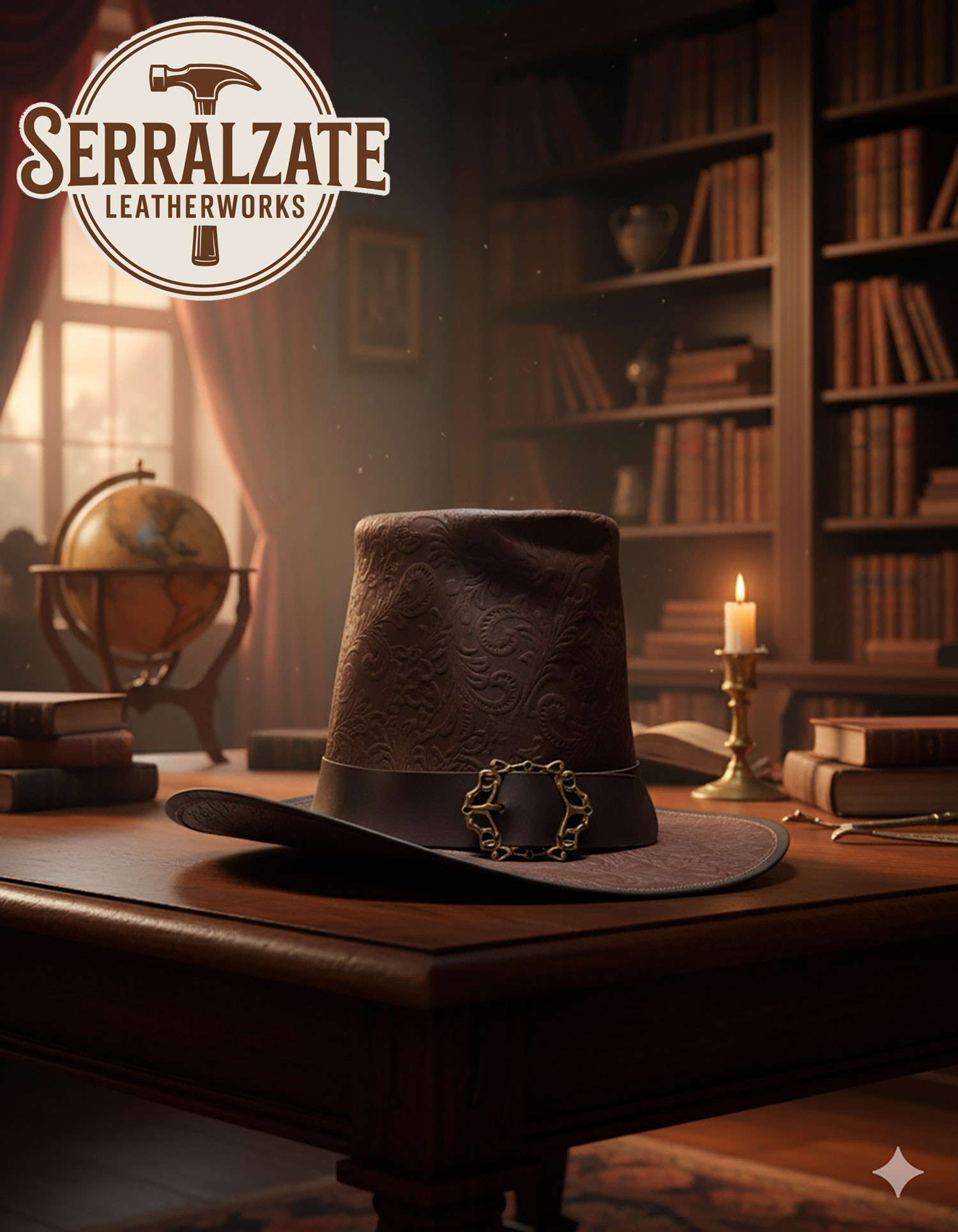 Sombrero del brujo oscuro en cuero Deluxe, color marrón