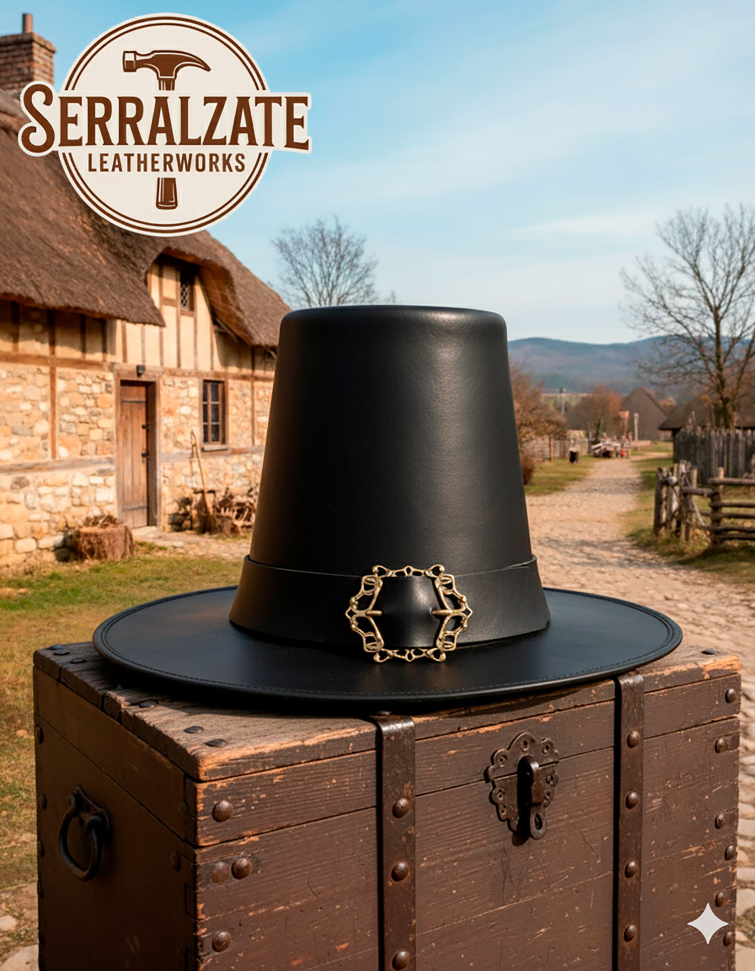 Sombrero del brujo oscuro en cuero liso, color negro