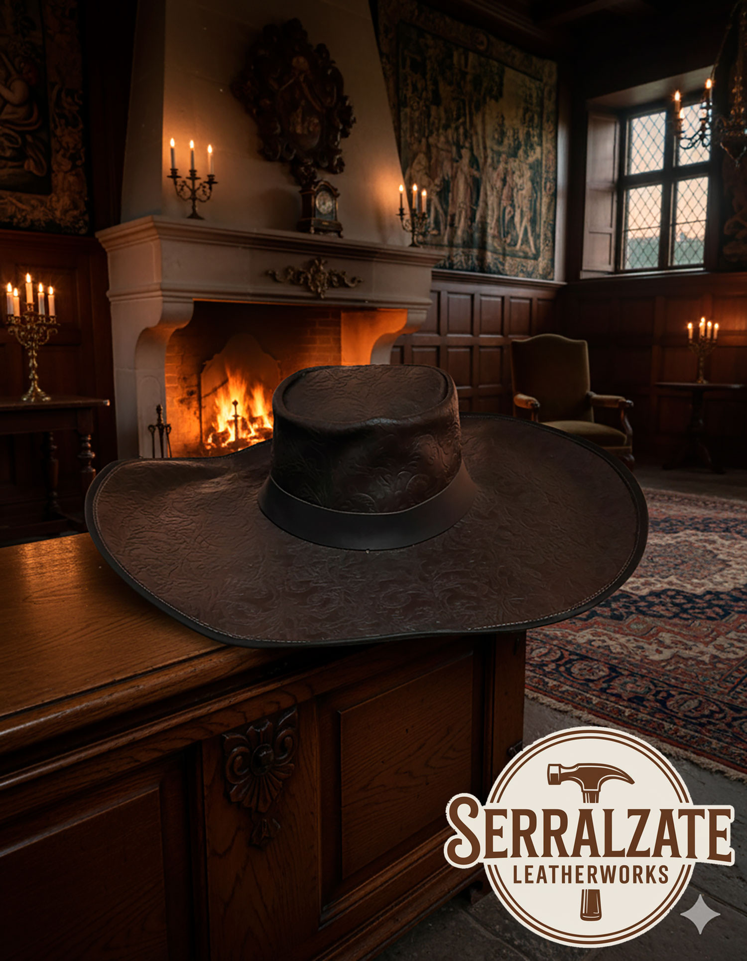 Sombrero medieval en cuero Deluxe modelo Alatriste, color marrón