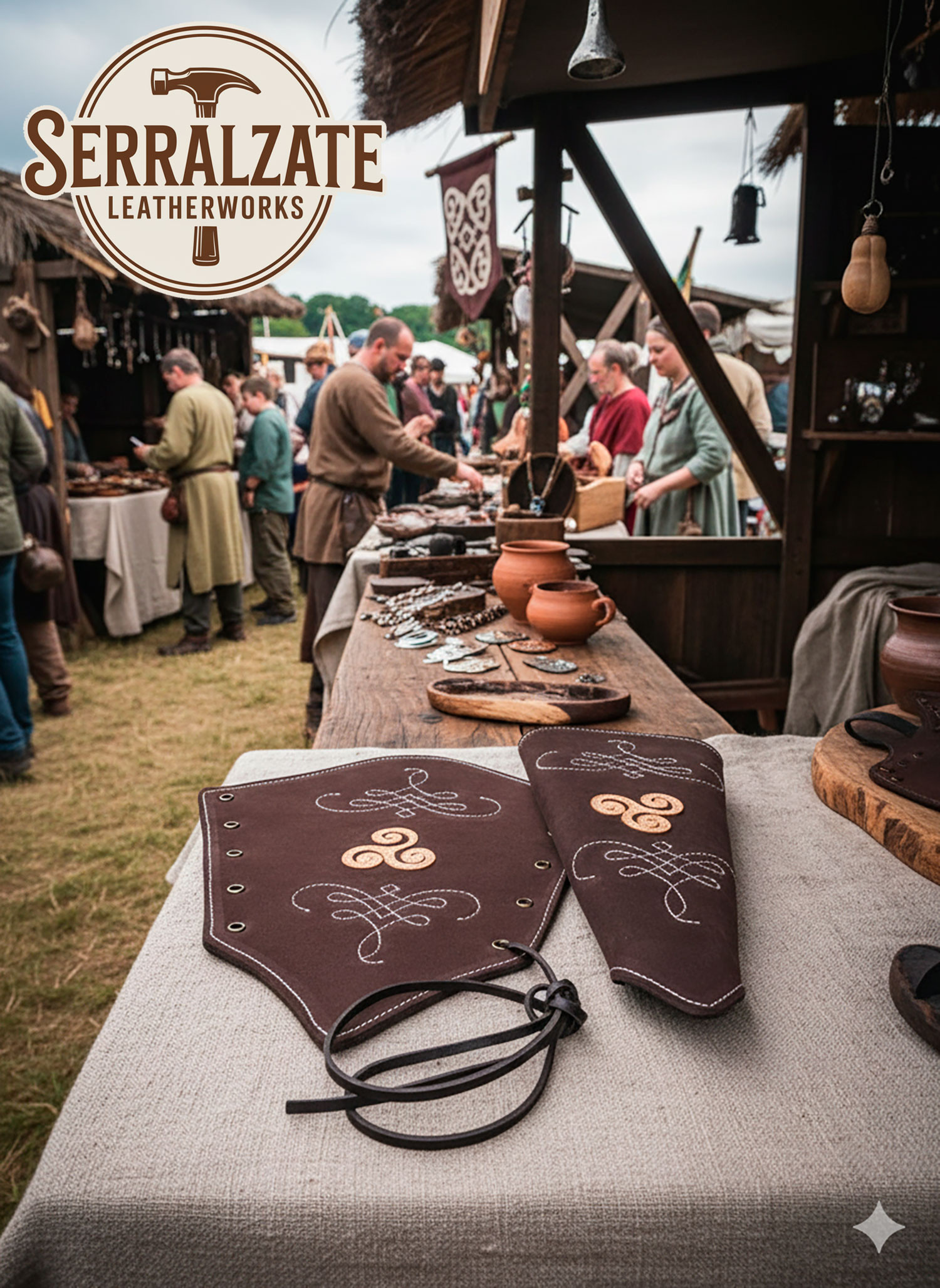 Brazaletes arquero cuero serraje marrón oscuro, modelo Nyara