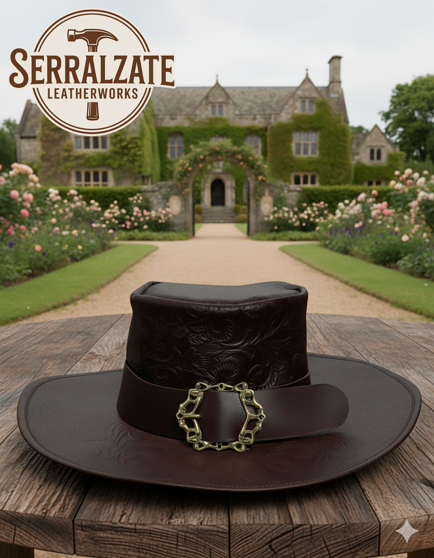 Sombrero medieval en cuero Deluxe modelo Hidalgo, color marrón