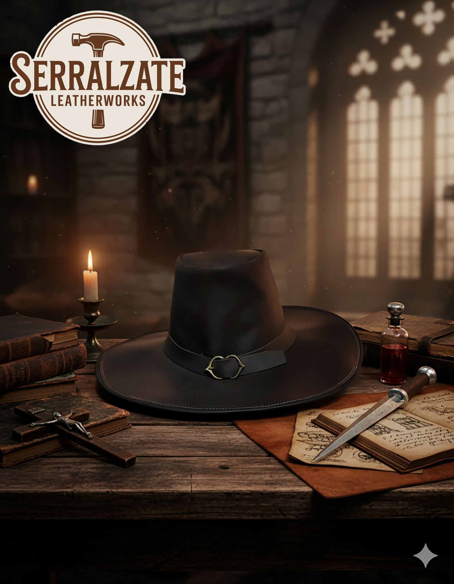 Sombrero no oficial Van Helsing en cuero, color marrón