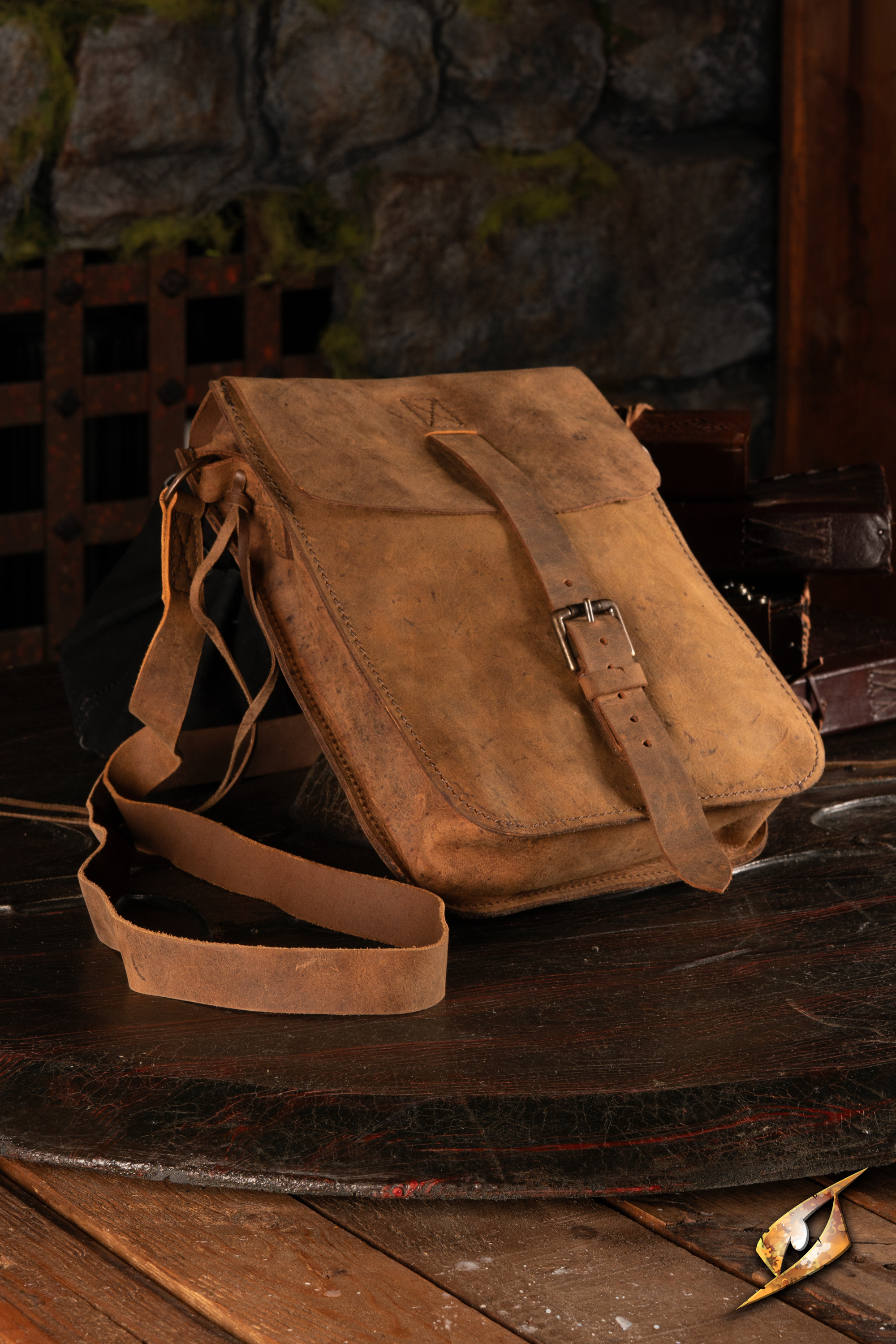 Bolso medieval de viaje en cuero, color marrón claro