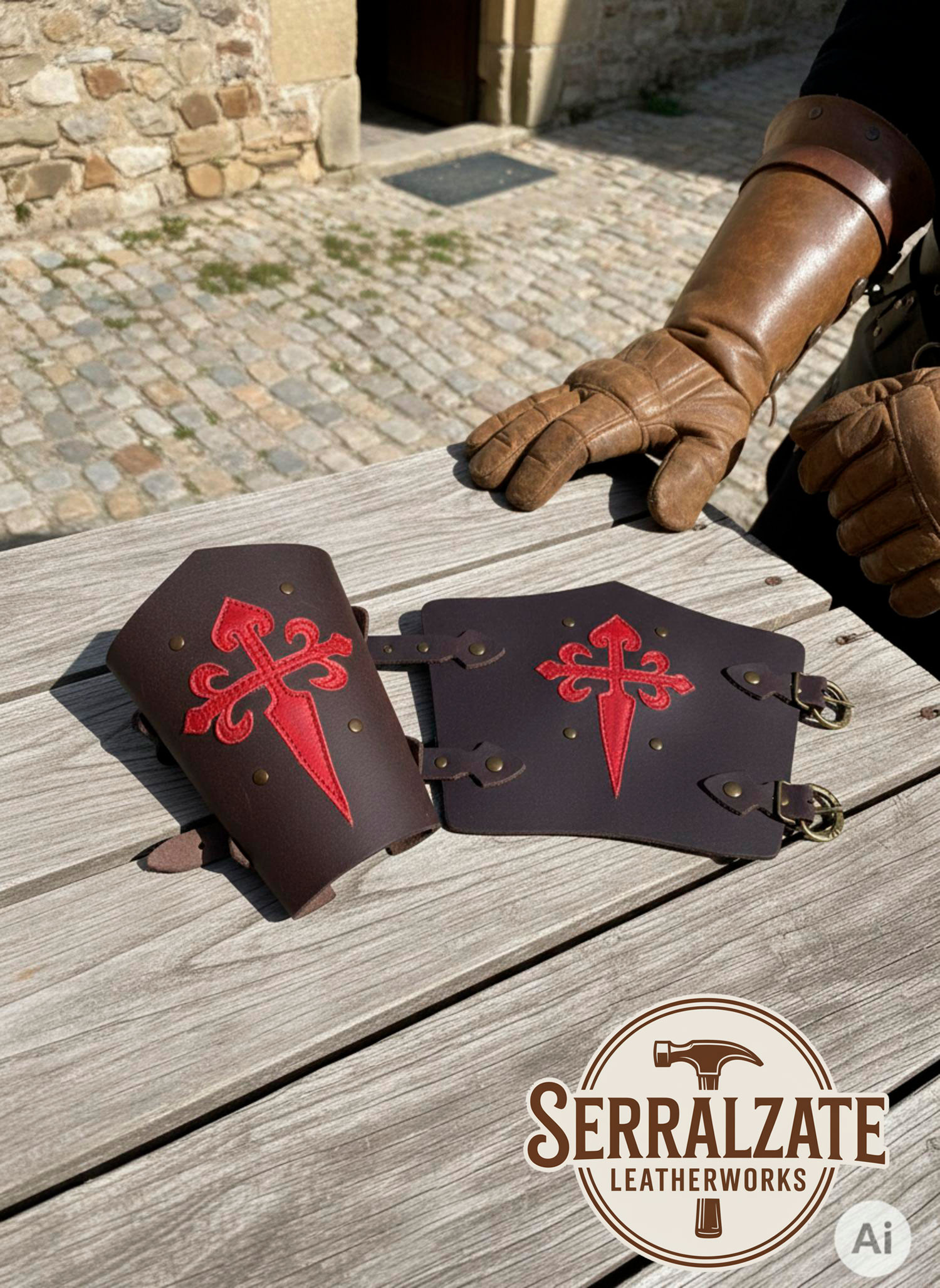 Brazaletes templarios Cruz de Santiago en marrón