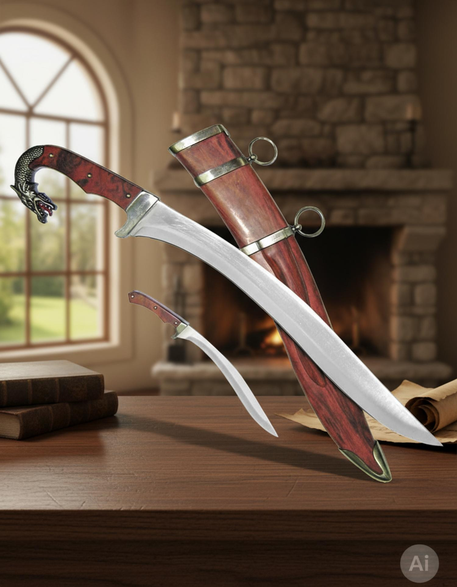 Falcata Dragón con cuchillo y vaina