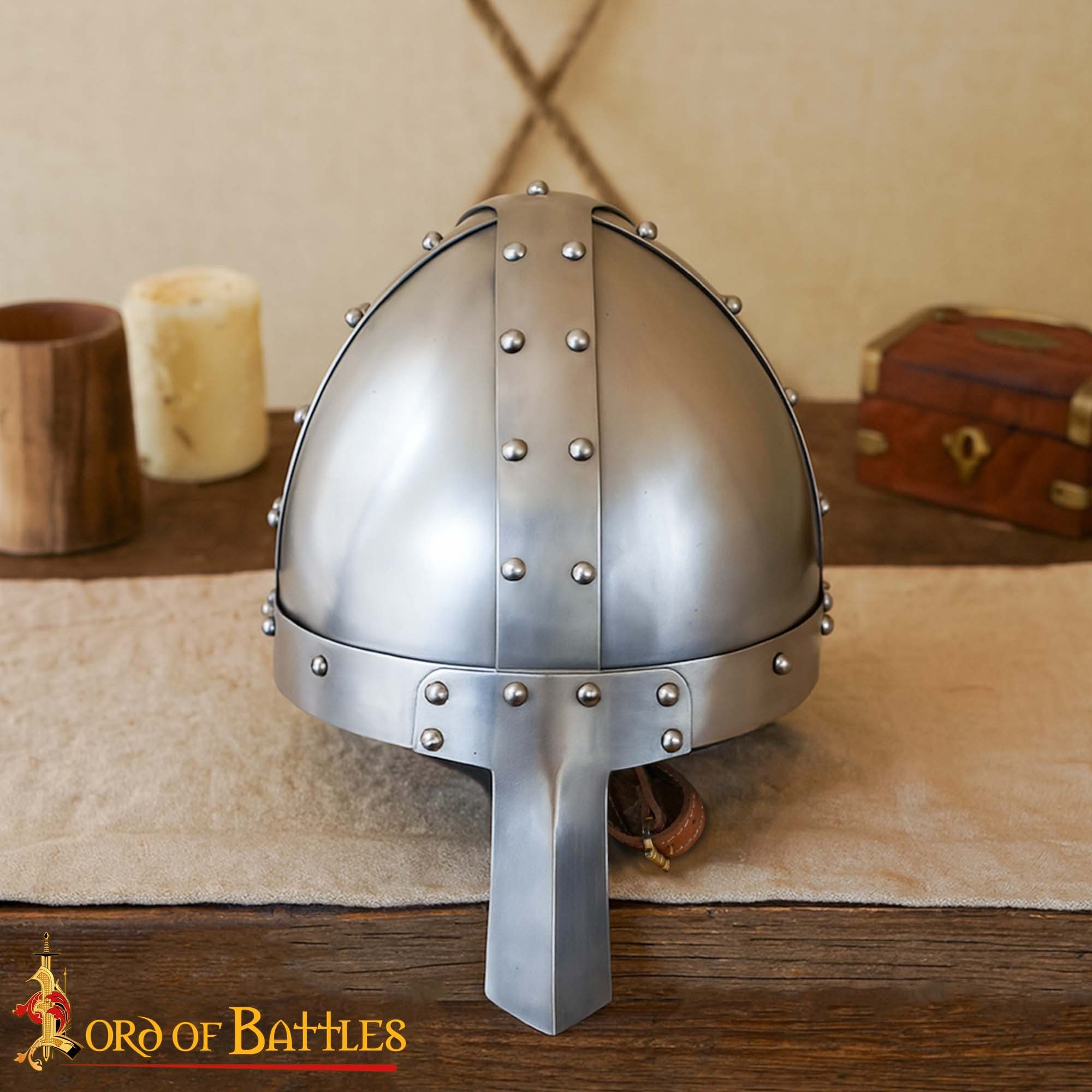 Casco vikingo con nasal Spanghelm, con forro cuero (calibre 14)