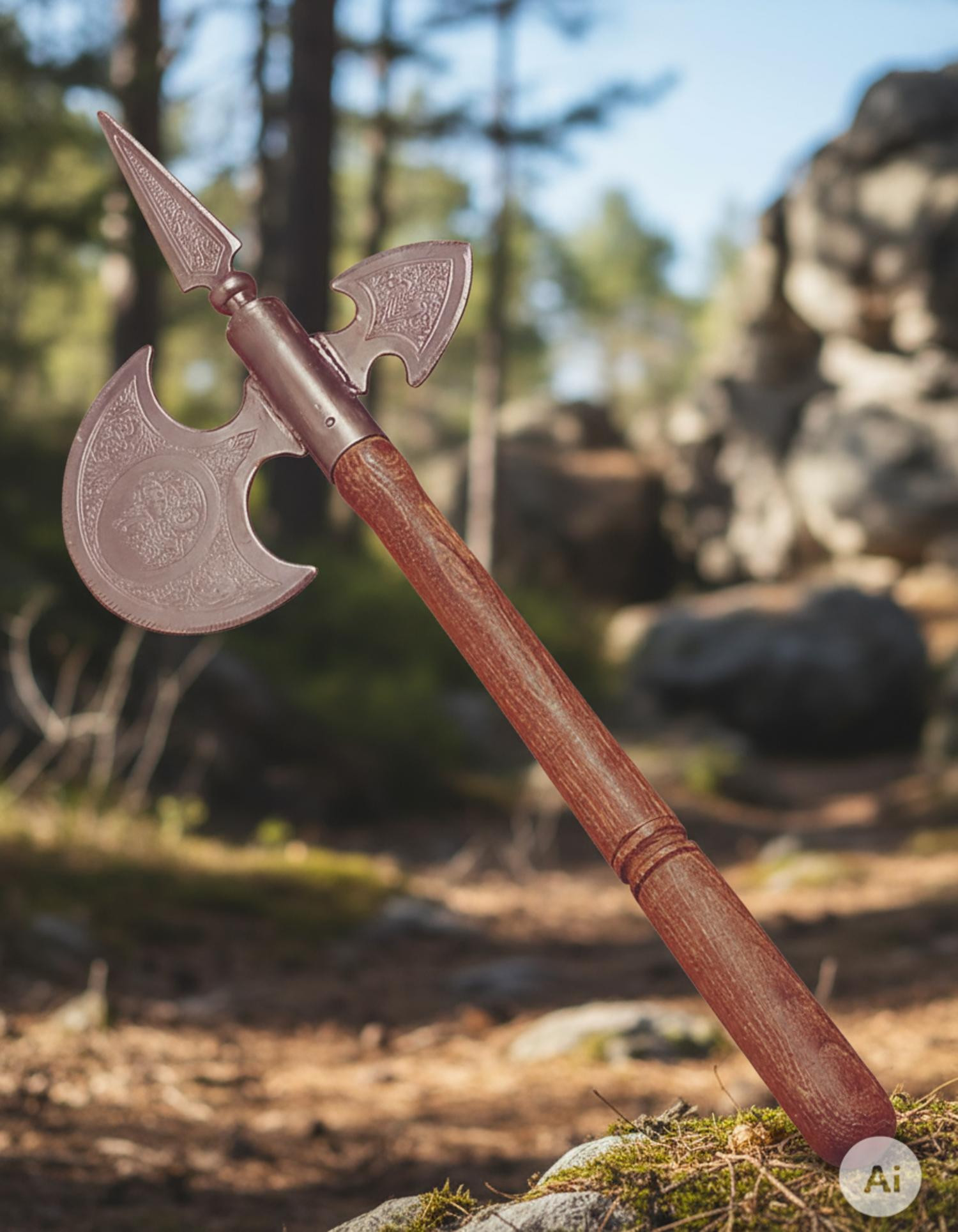 Hacha medieval envejecida, 61 cms.