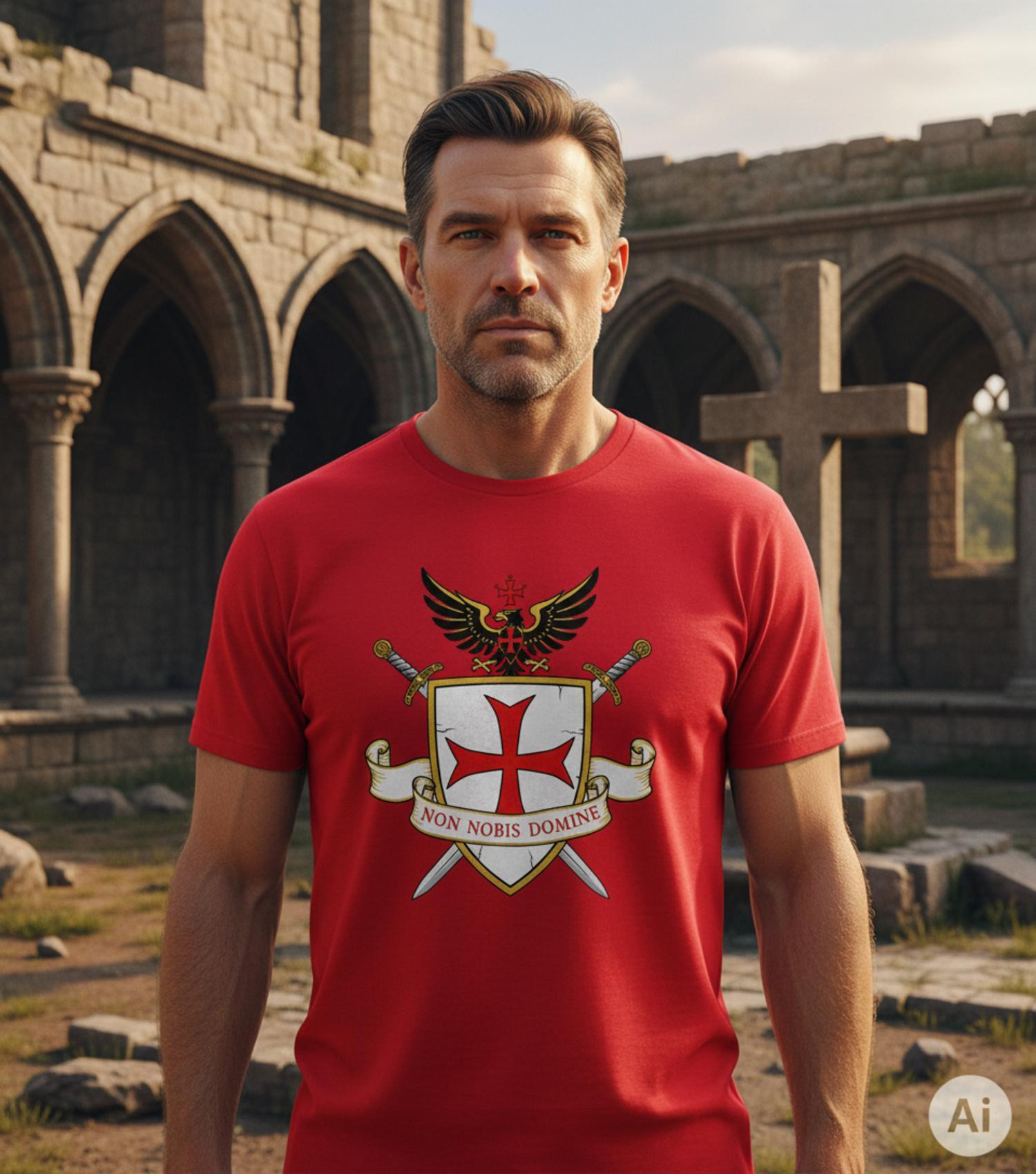 Camiseta roja Templaria para hombre, Non Nobis Domine