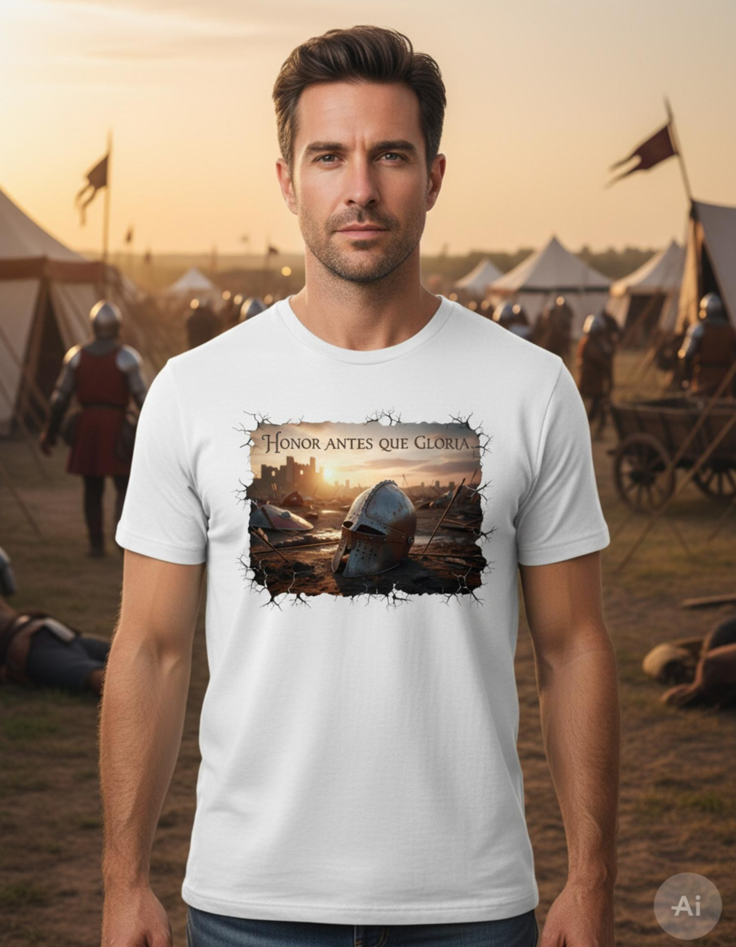 Camiseta medieval para hombre, Honor antes que Gloria