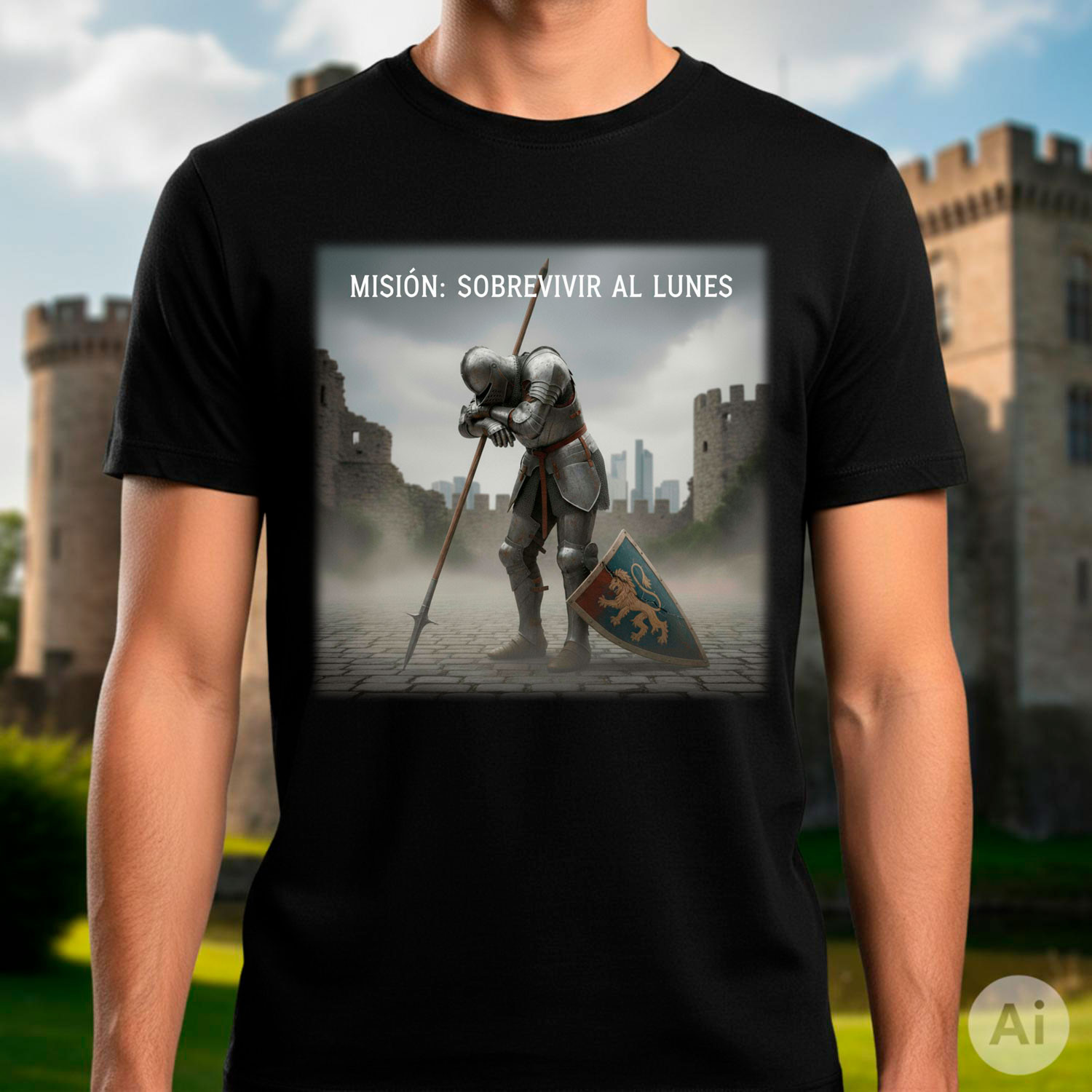 Camiseta medieval para hombre, Misión: Sobrevivir al Lunes