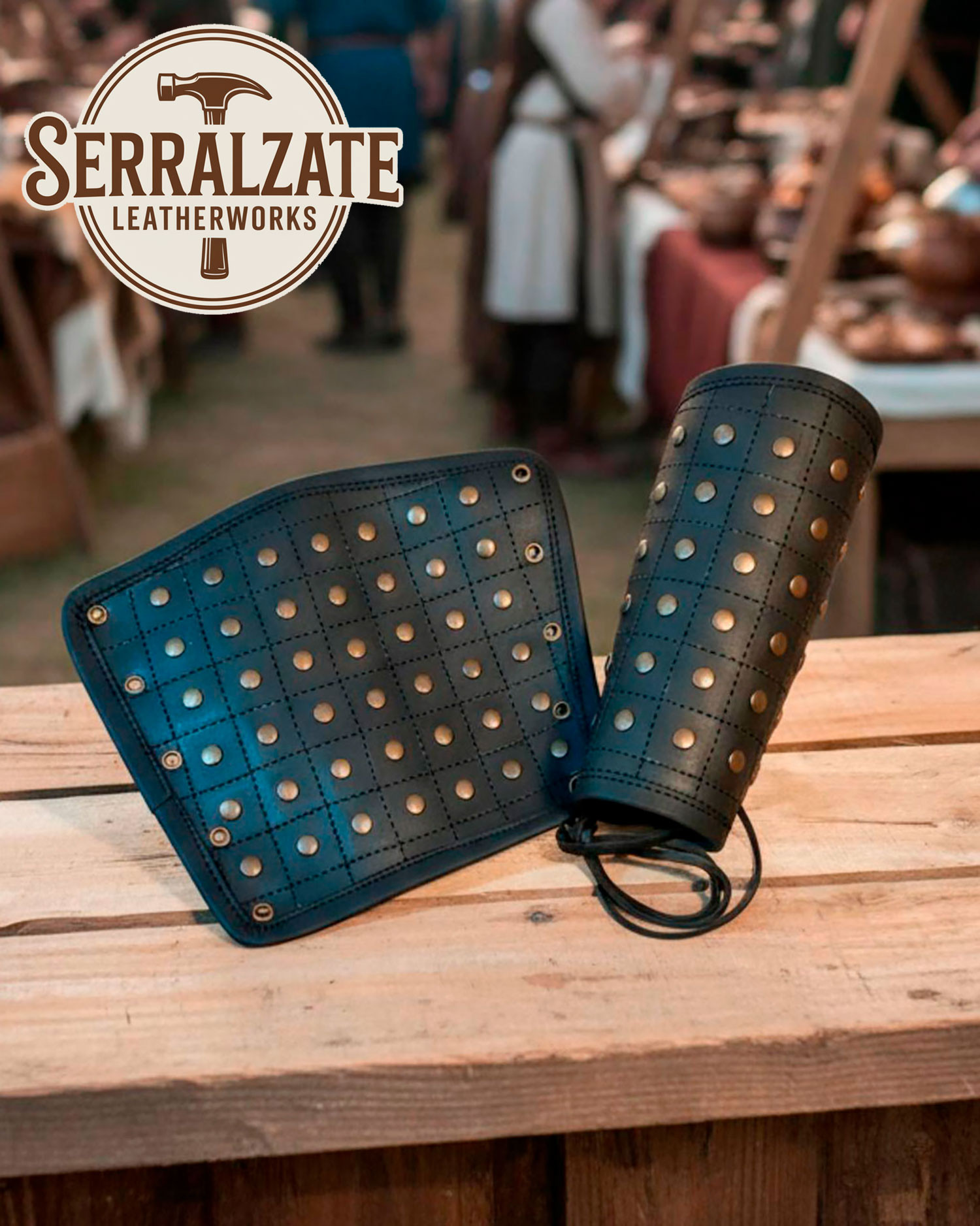 Brazaletes medievales reforzados Evan en negro