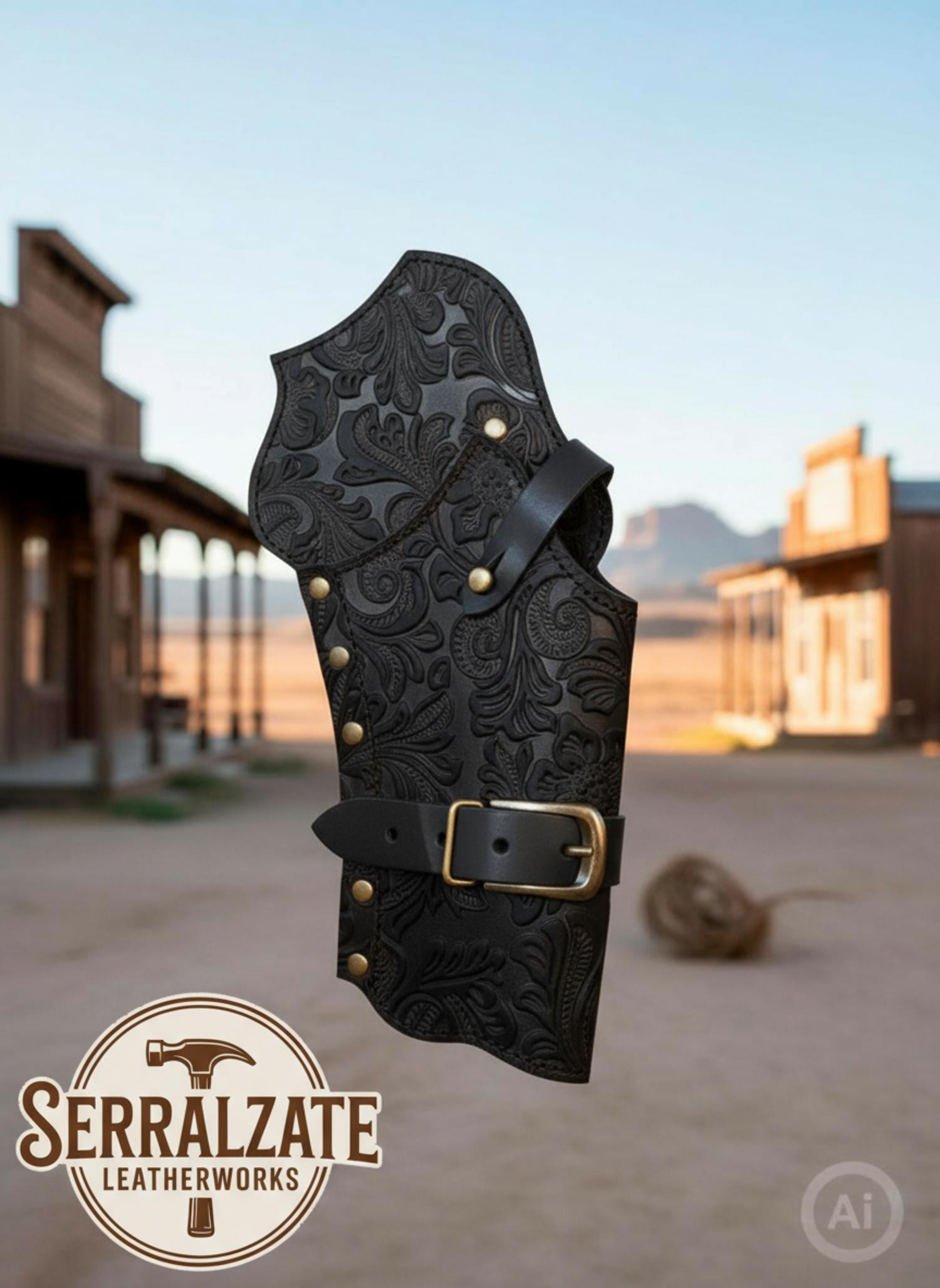 Funda de cartuchera Deluxe para revólveres del oeste, negra