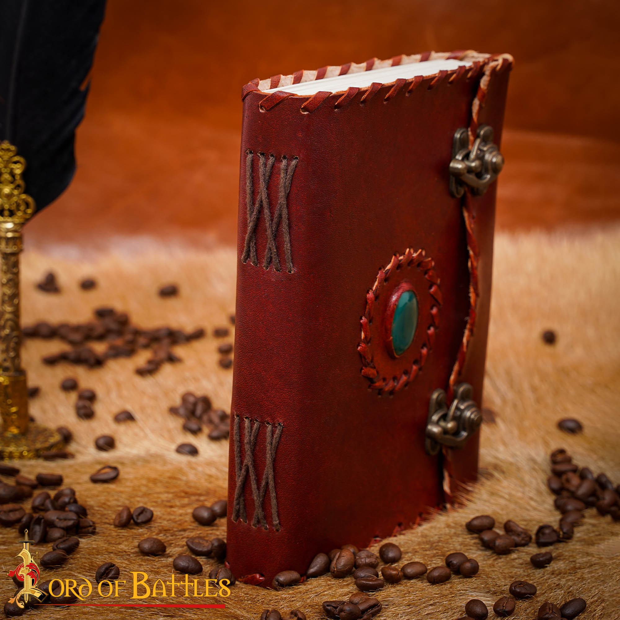 Diario medieval tapa cuero con piedra cierres latón