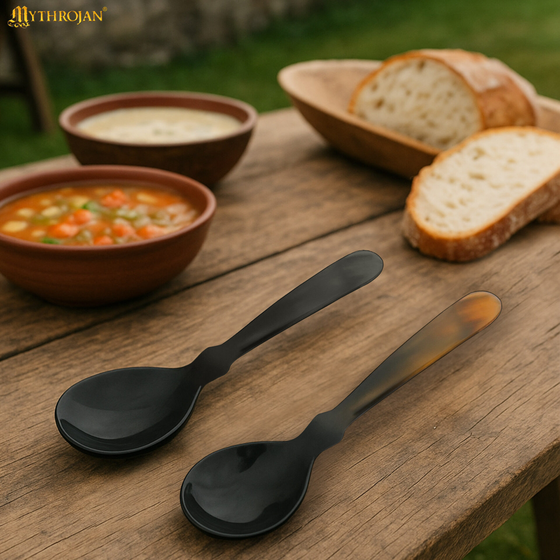 Set 2 cucharas medievales en asta de cuerno de buey