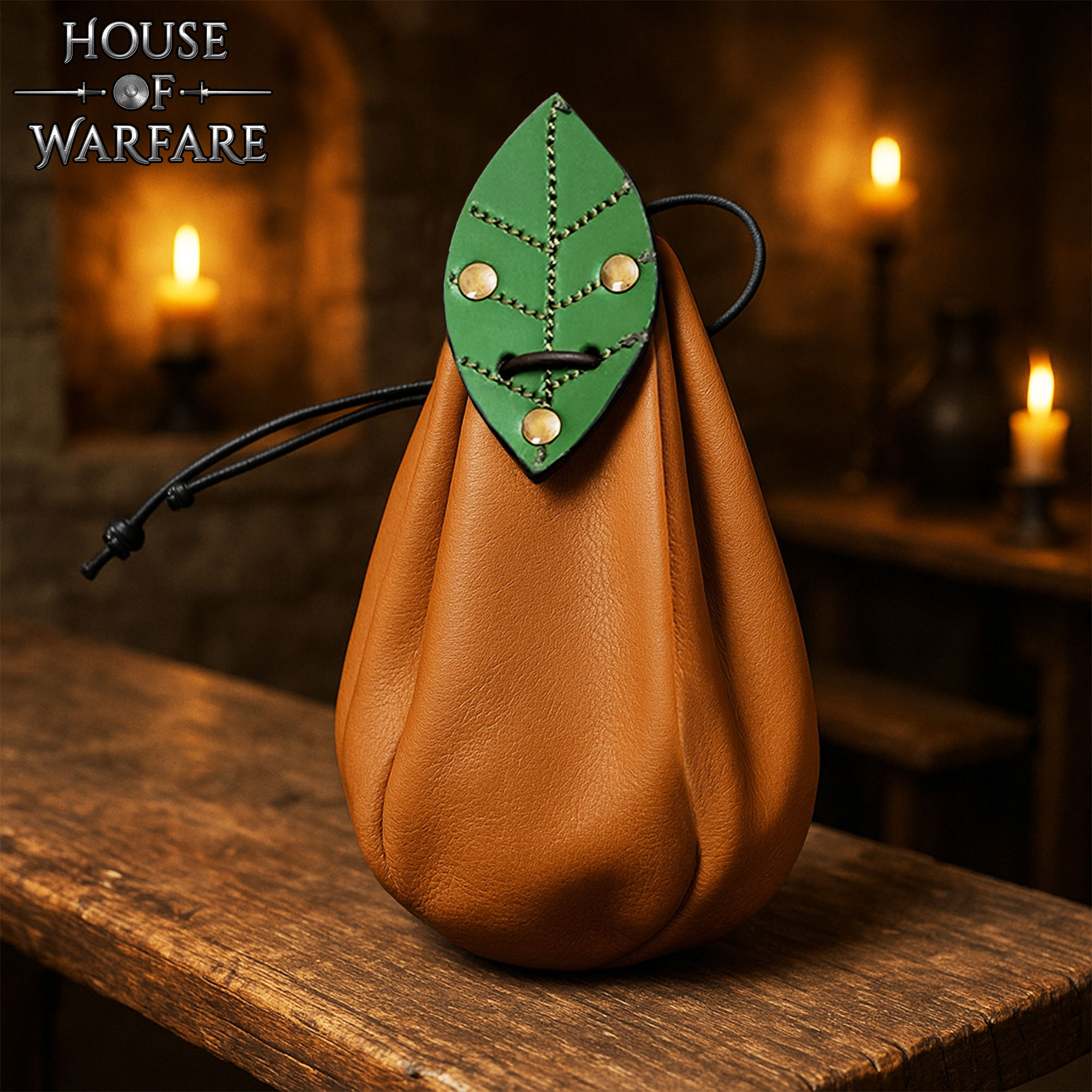 Bolso limosnera para cinturón cuero marrón, detalles hojas