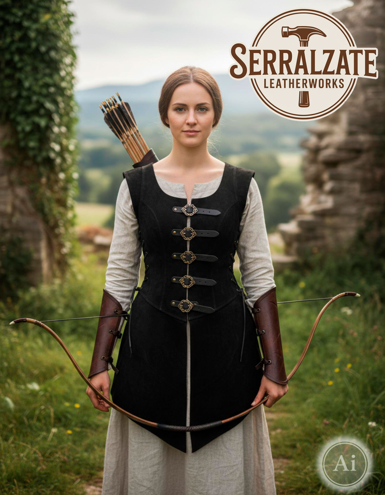 Justillo largo de cuero Julienne, negro