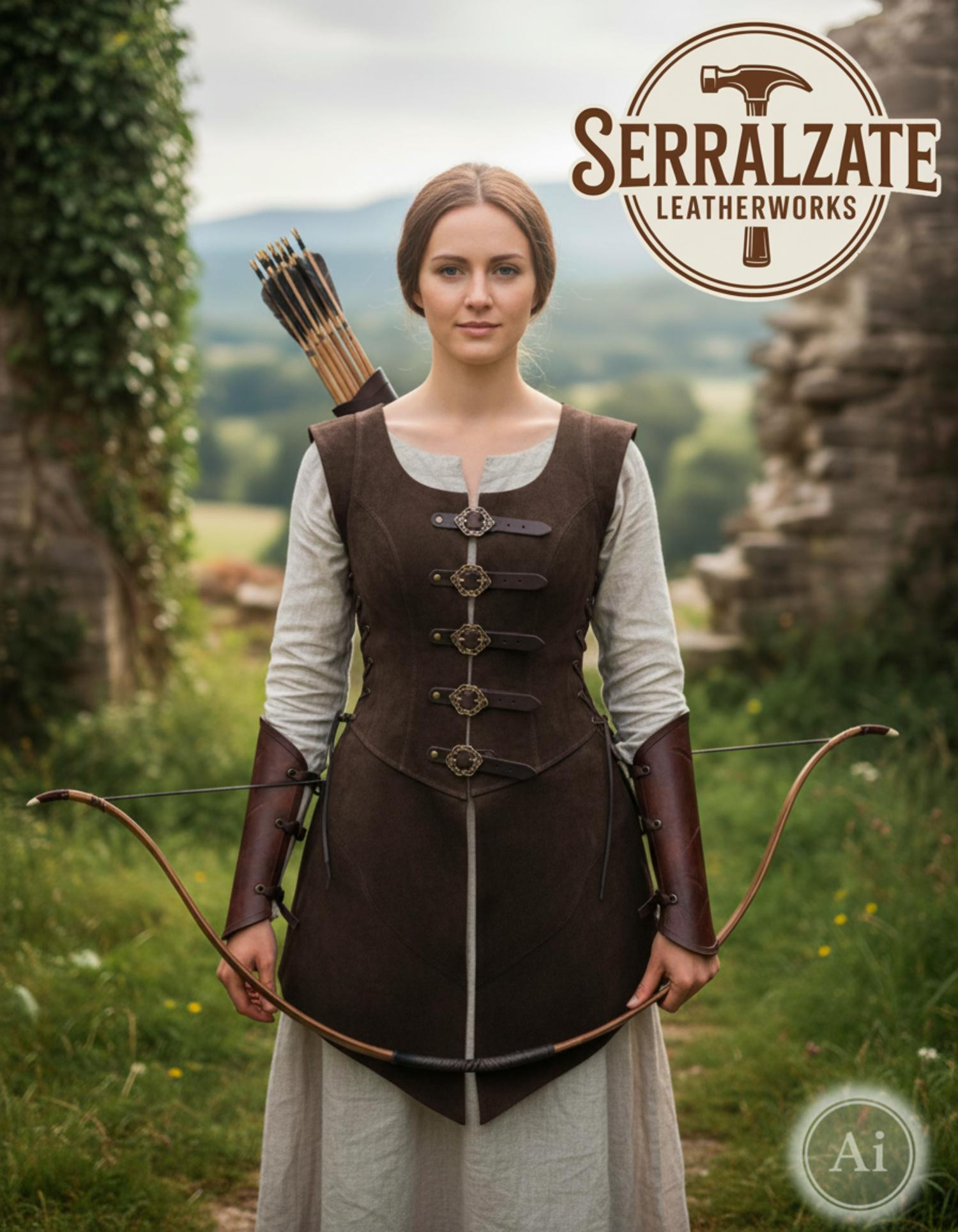 Justillo largo de cuero Julienne en piel marrón