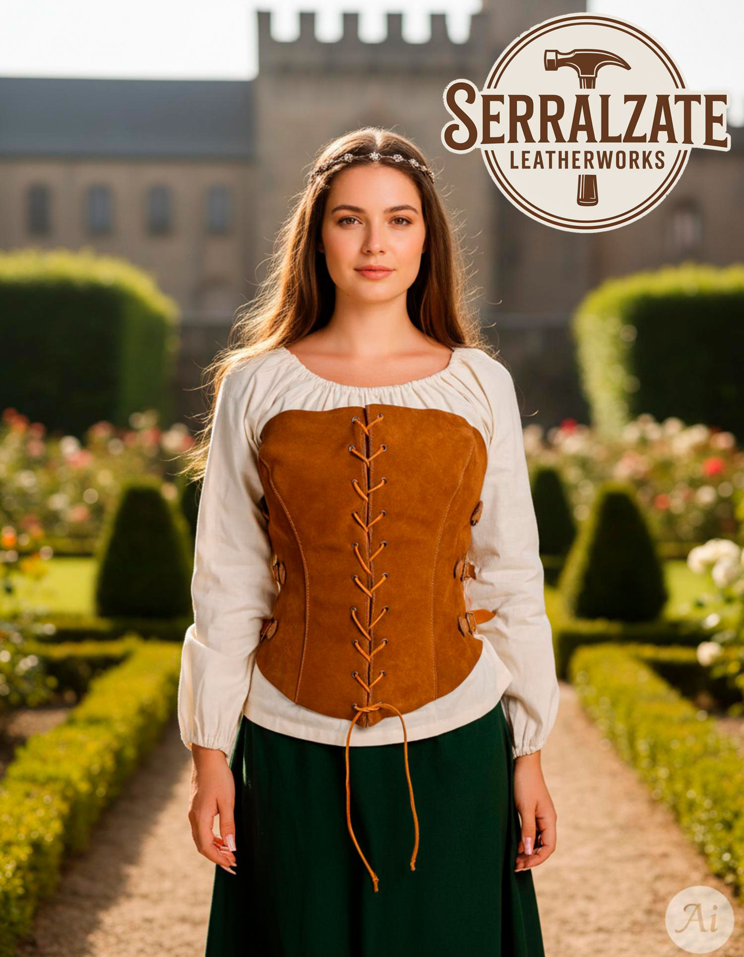 Corsé Princesa Aventurera en piel, marrón claro