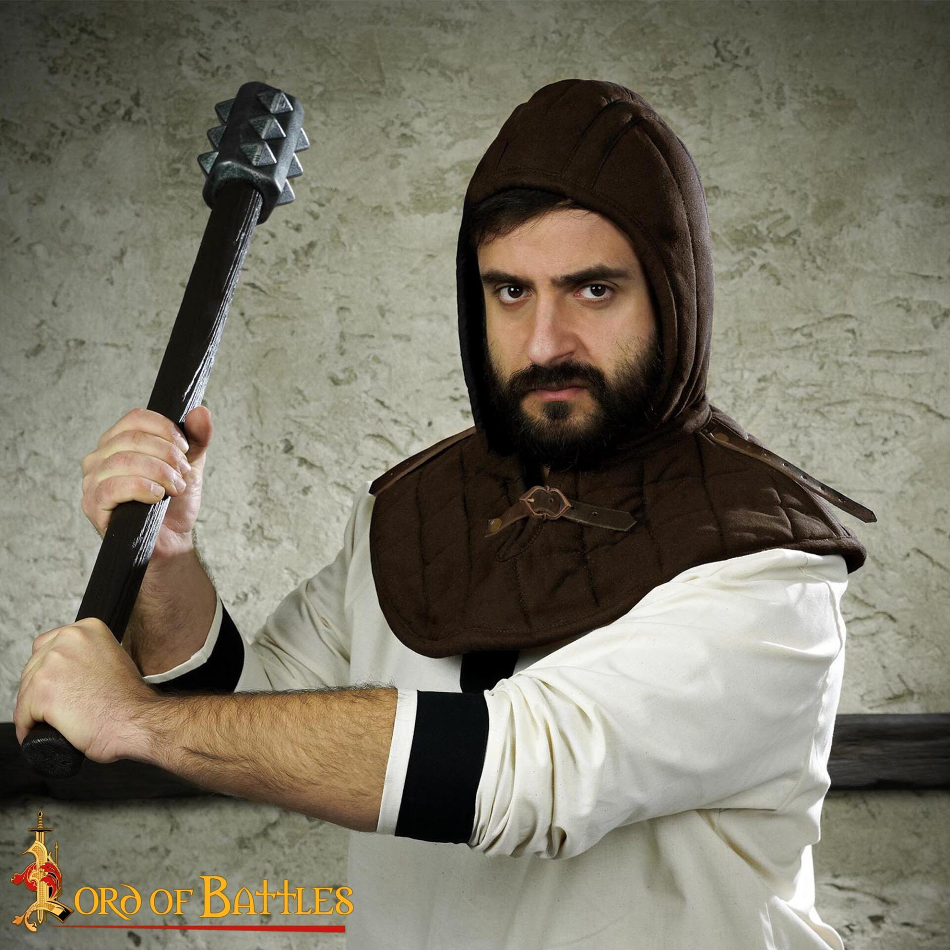 Gugel medieval acolchado en algodón, color marrón