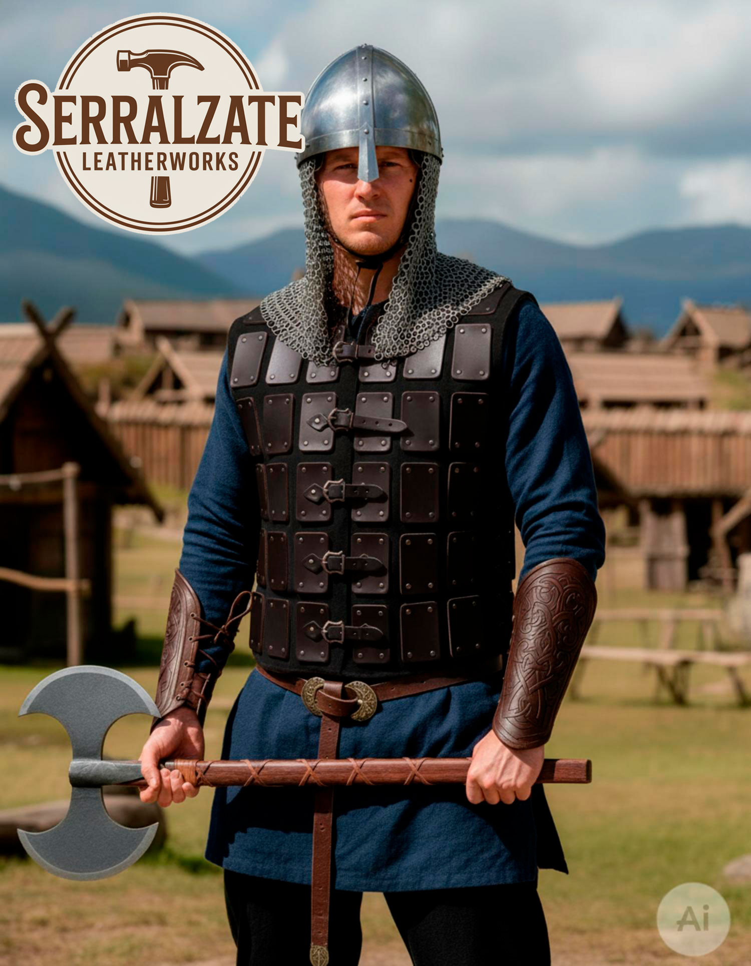 Brigantina de cuero guerrero vikingo, negra