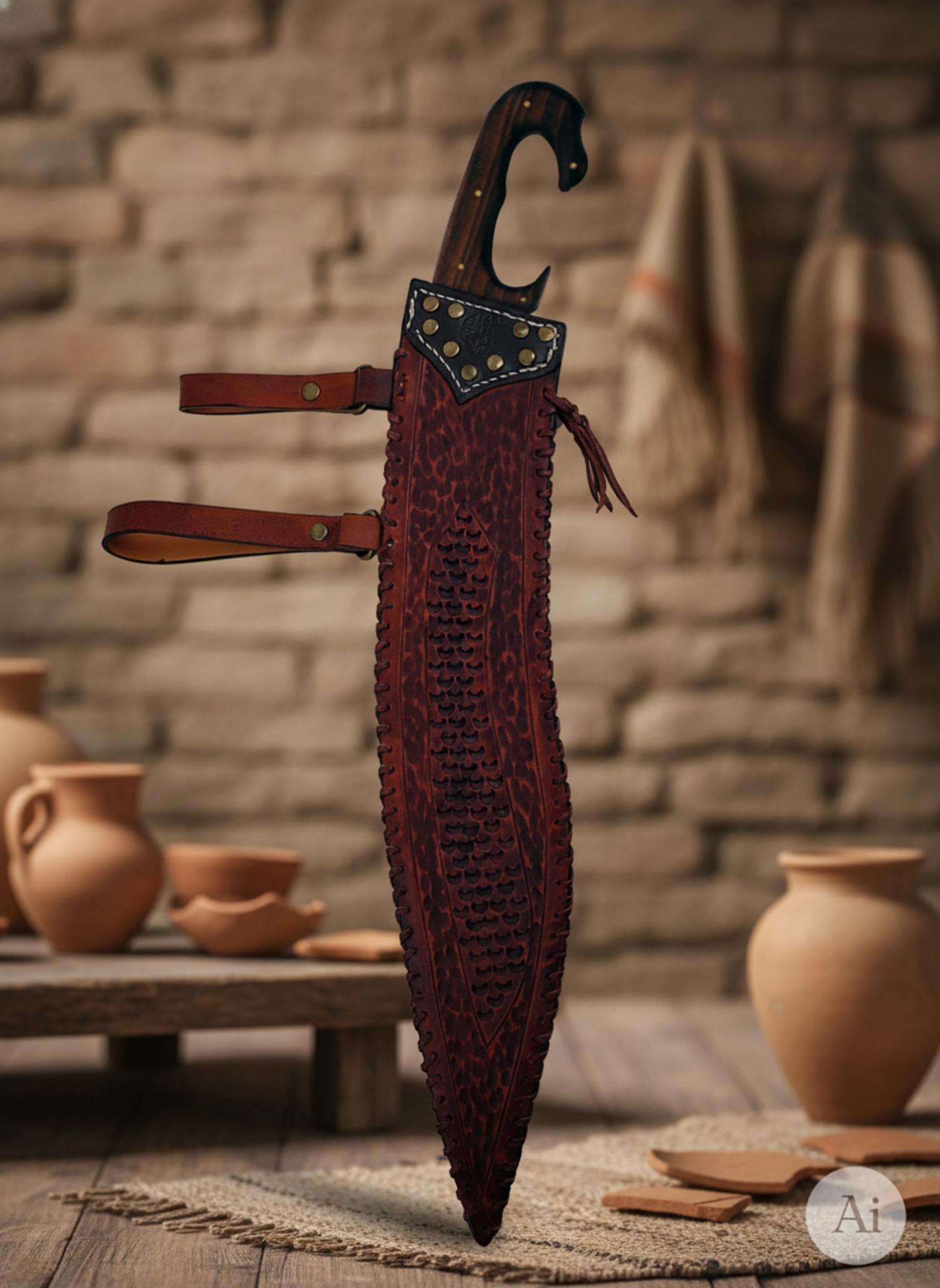 Falcata íbera artesanal funcional con vaina, hoja 60 cm.