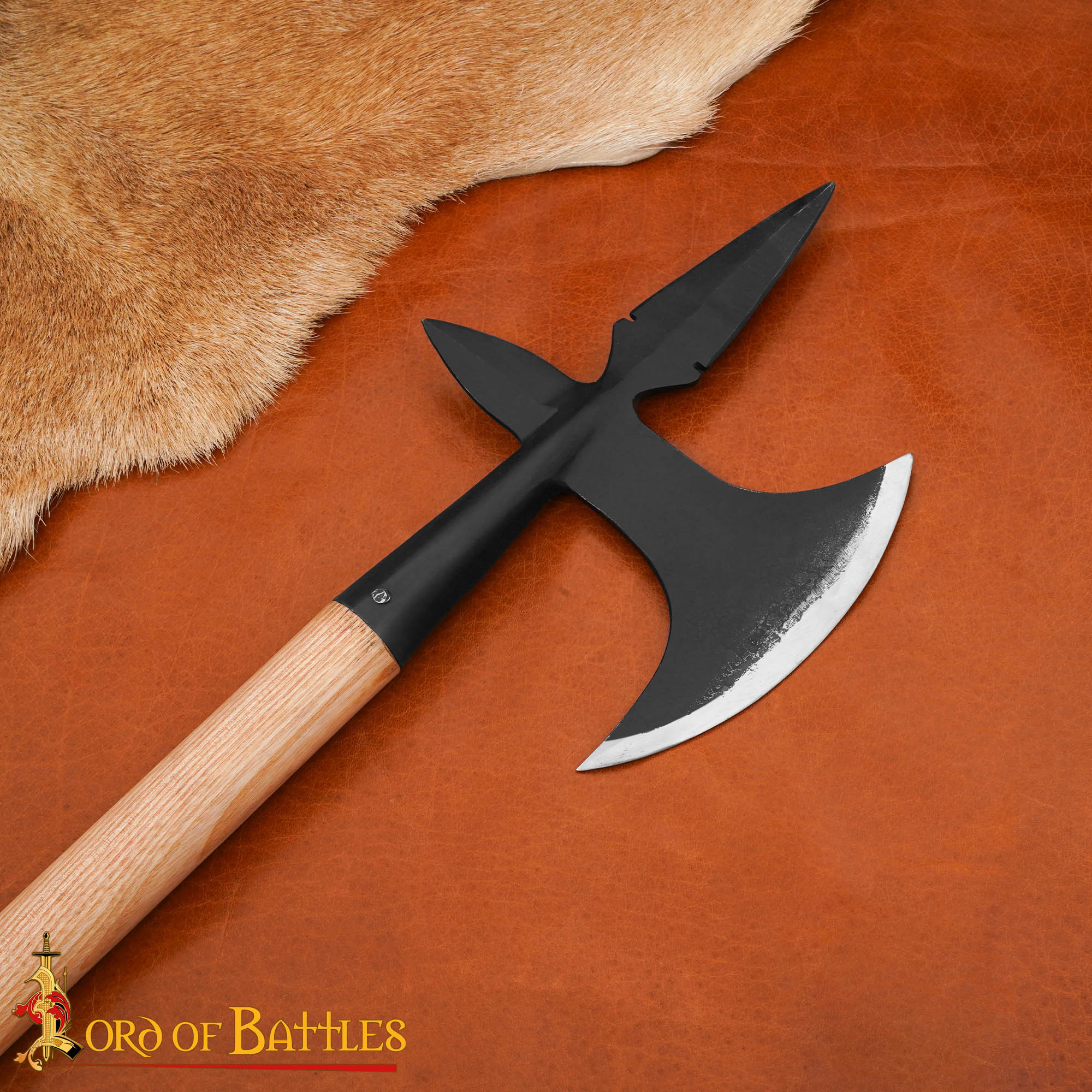 Hacha de batalla medieval forjada acero carbono (84 cm.)