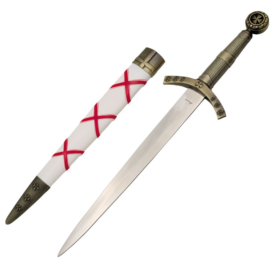 Daga medieval templaria funda blanca, 40 cms.