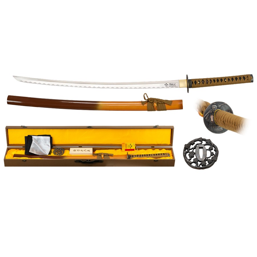 Katana hoja acero al carbono con funda, kit de limpieza y tsubas.