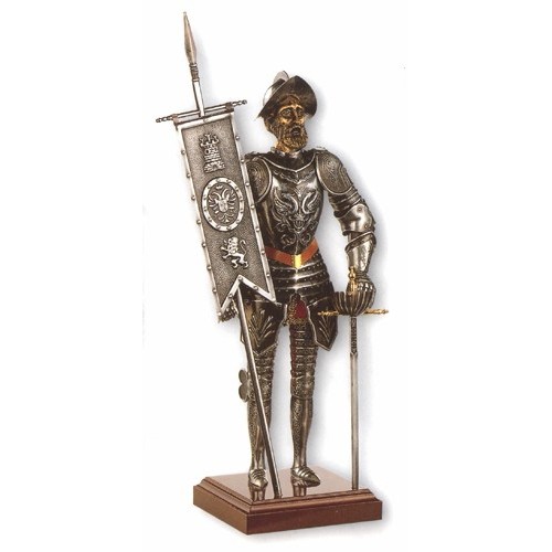 Miniatura Conquistador con espada y estandarte, 42 cms.