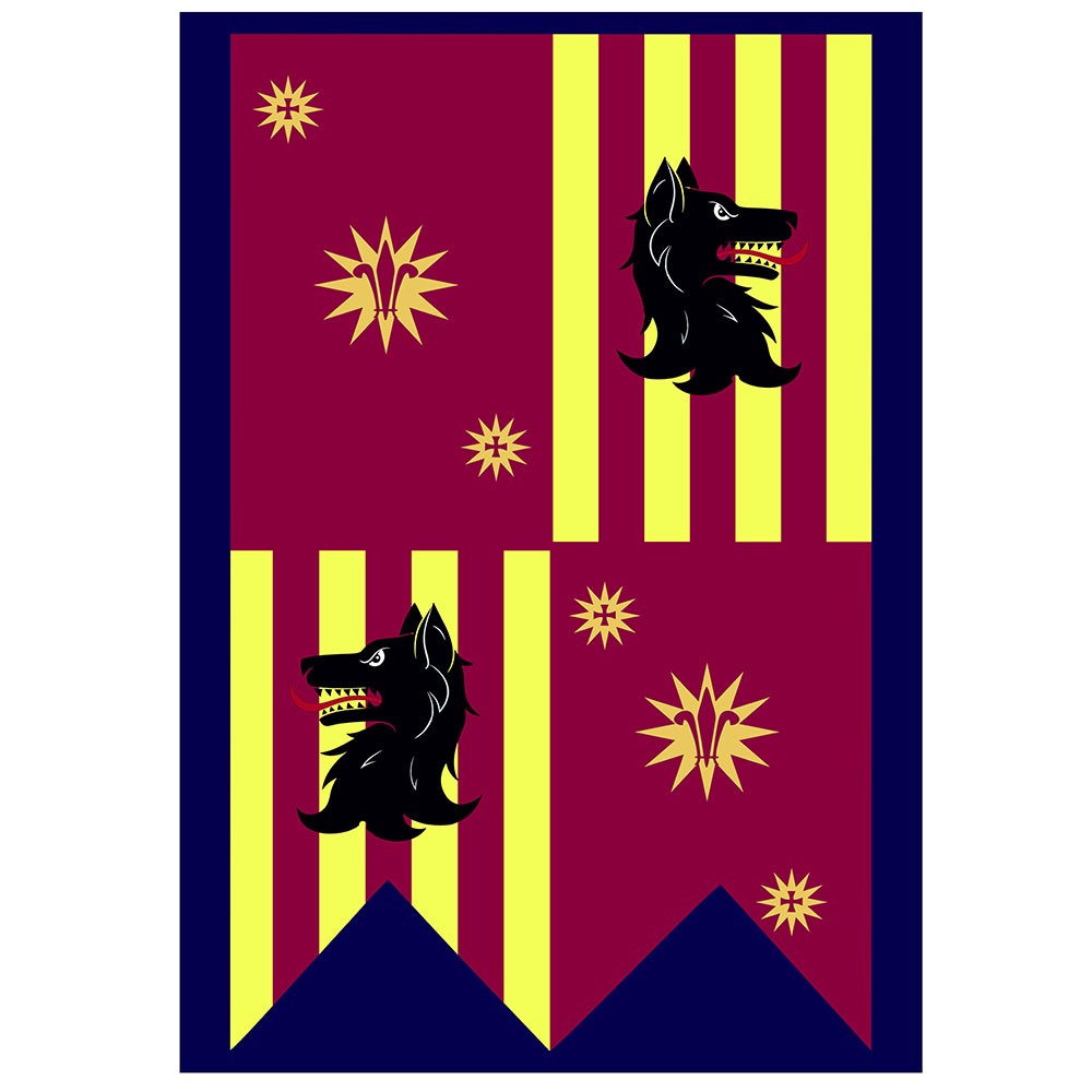 Estandarte Cuartelado Perro con Flor de lis