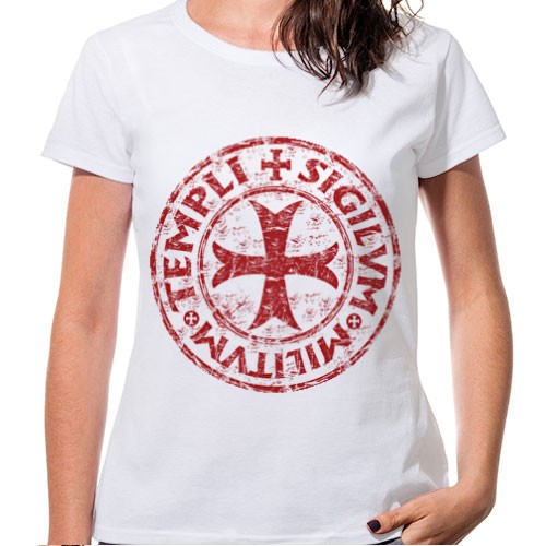 Camiseta Mujer Blanca Cruz Templarios, manga corta