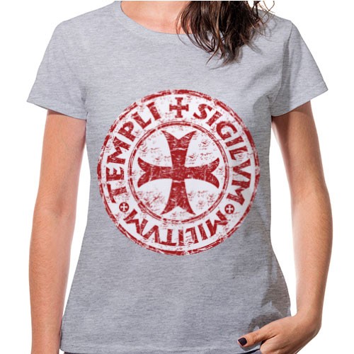 Camiseta Mujer Gris Cruz Templarios, manga corta