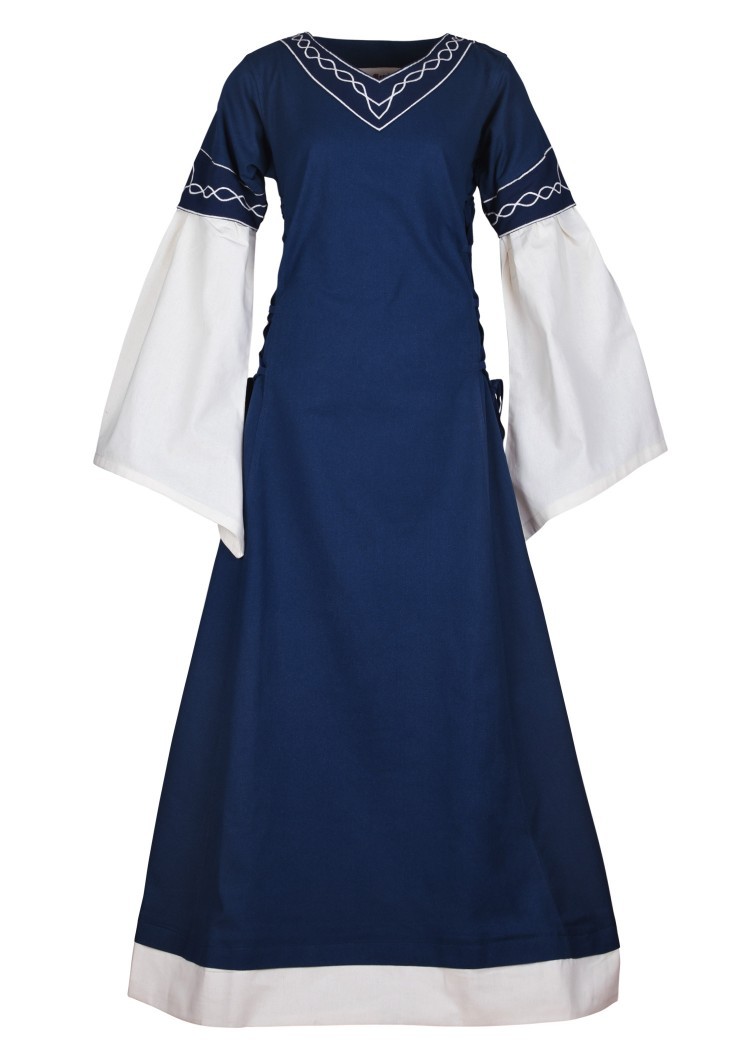 Vestido medieval Alvina, azul-blanco