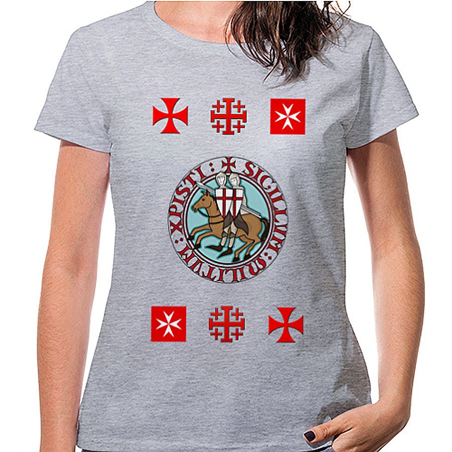 Camiseta Mujer Gris Templarios con cruces, manga corta