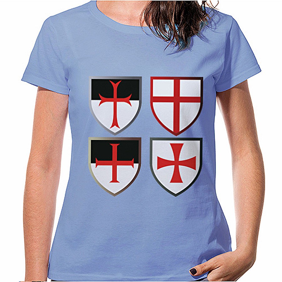 Camiseta Azul Cruces Caballeros Templarios, manga corta