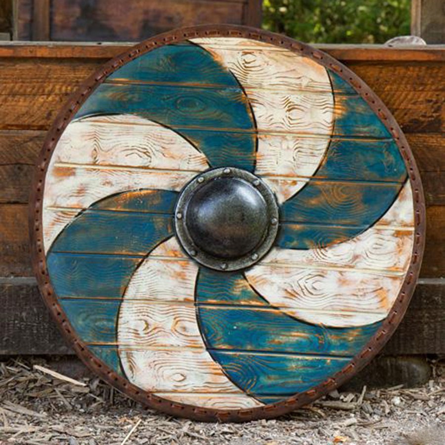 Escudo Celta Thegn Azul-Blanco en látex, 70 cms.